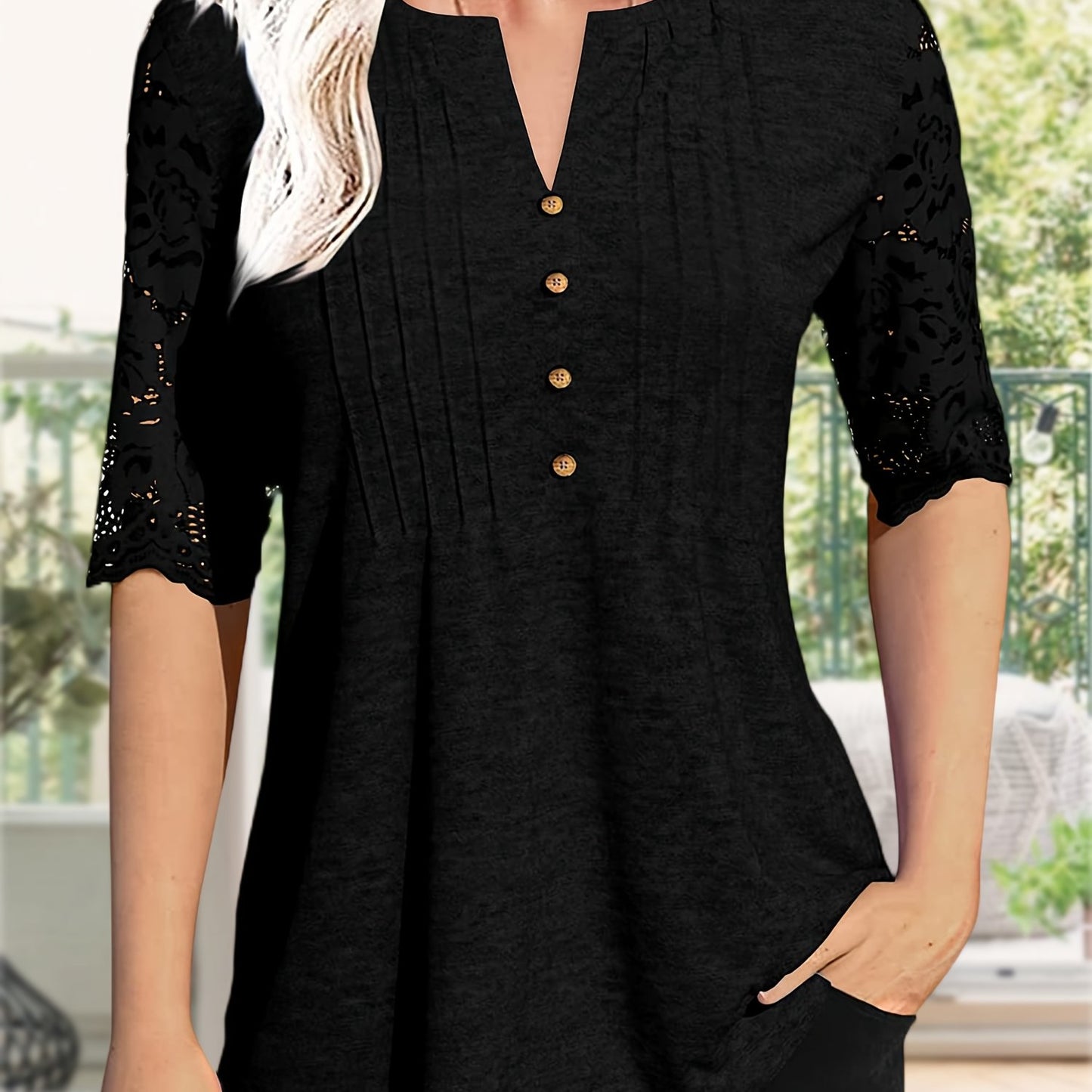 Women'S Zipper Summer Pleated Button Short Sleeve T-Shirt