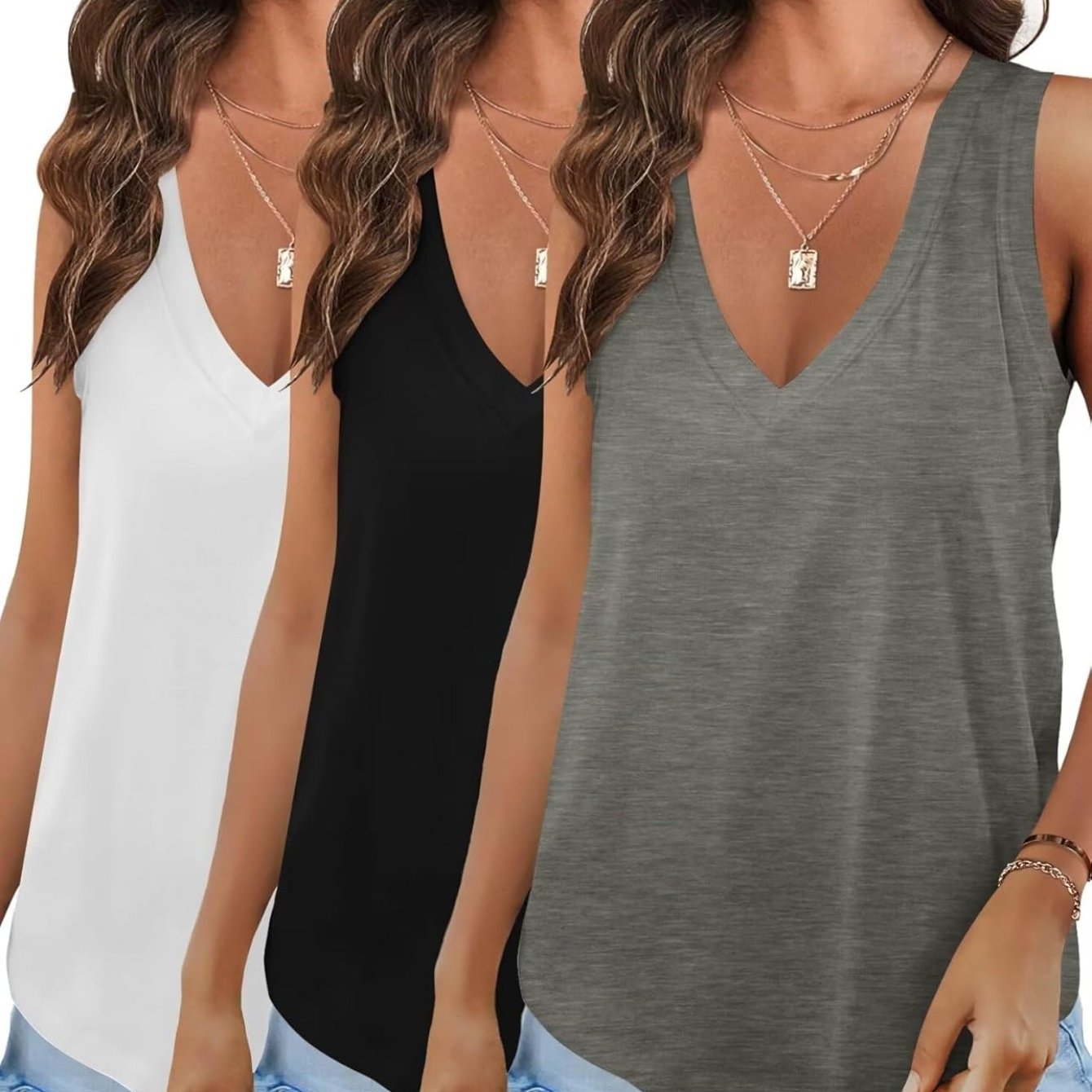 3 Pack Women's Soft Stretchy V-Neck Tank Tops - Casual Wear
