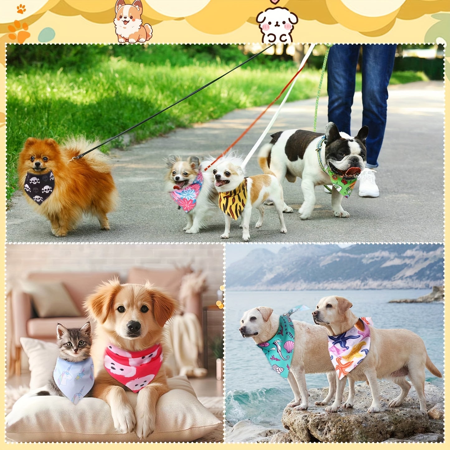 100pcs Spring Dog Bandanas Washable Triangle Scarves For Dogs