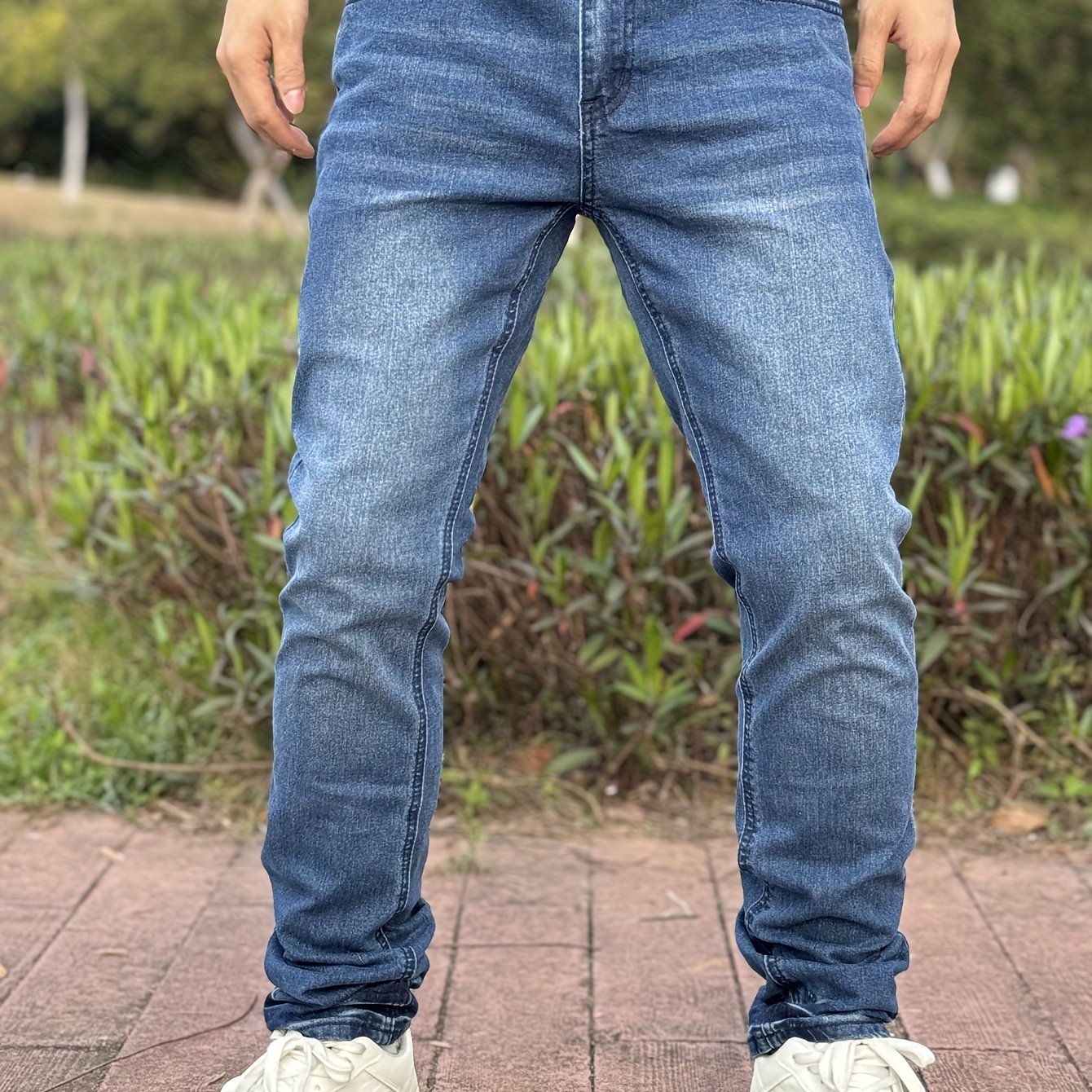 American Men'S Stretch Denim Pants, Fashion Casual Style, Fashion Wash, Suitable for All Occasions, Slim-Fit Stretch Pants, Side Yellow Line Bone Design, Can Roll Feet And Not Roll Feet, Suitable for All Seasons, So Young Men