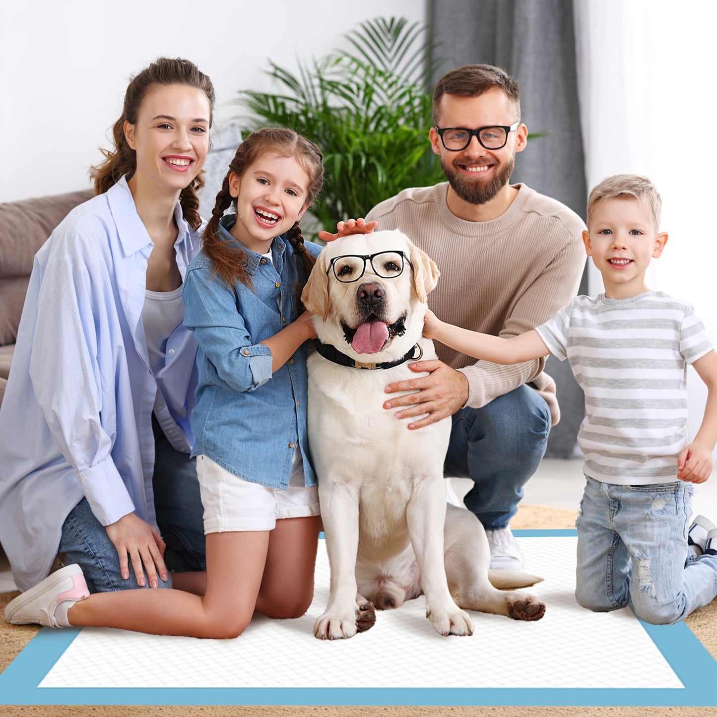 Dog and Puppy Pee Pads with Leak-Proof Quick-Dry Design for Potty Training, Standard Absorbency, Regular Size, 22 x 22 Inches, 23.62x 23.62 Inches, Pack of 100, Blue & White