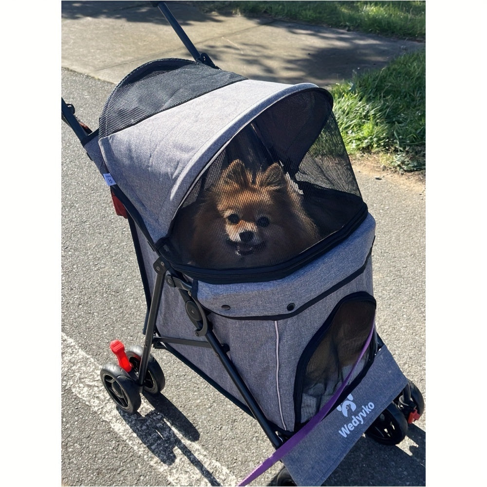 Medium Dog Stroller 50lb With Storage Basket And Leashes