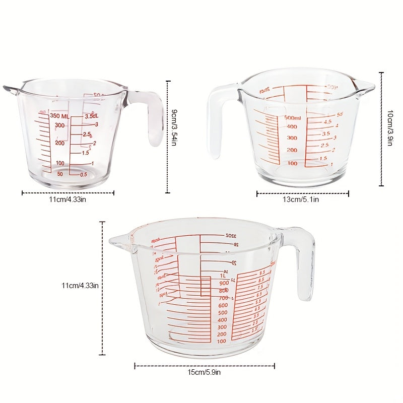 1/3pcs Glass Measuring Cup Set, Includes 1-Cup, And 2-Cup Tempered Glass Liquid Measuring Cups, Dishwasher, Freezer, Microwave, And Preheated Oven Safe, Essential Kitchen Tools