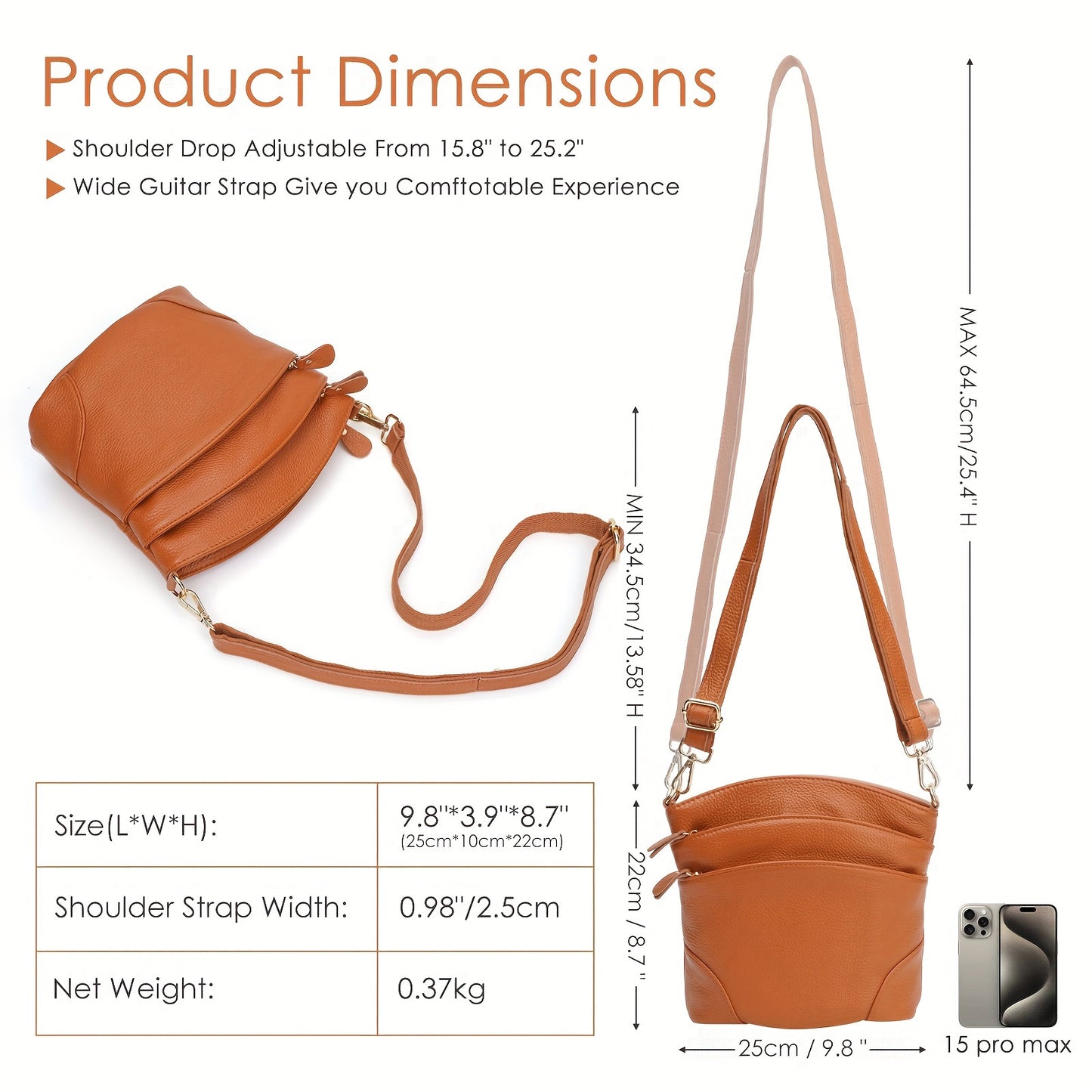 Premium Genuine Cowhide Leather Crossbody Bag for Women