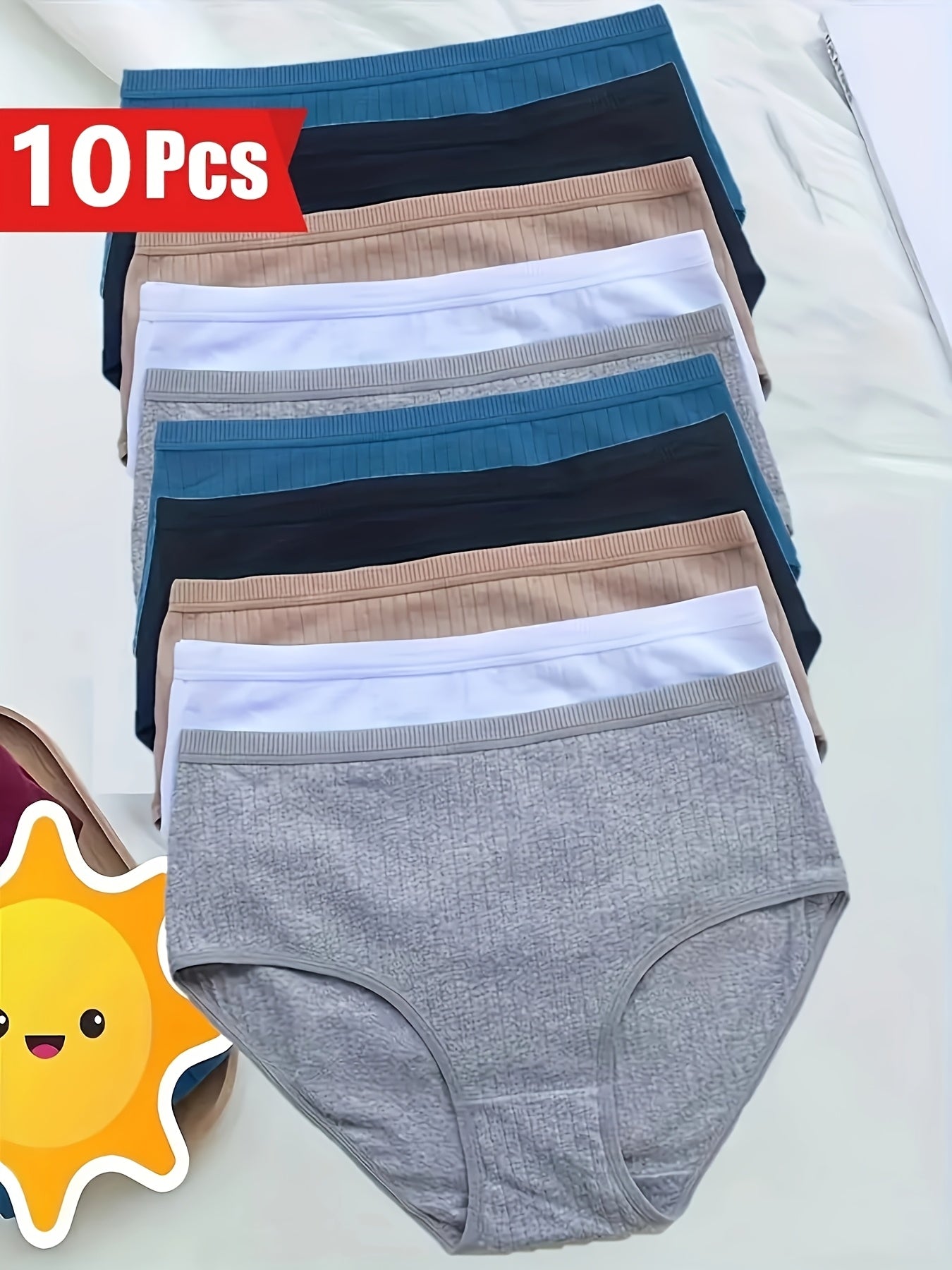 10pcs Plus Size High-Waist Bikini Panties For Women Breathable Tummy Control Underwear