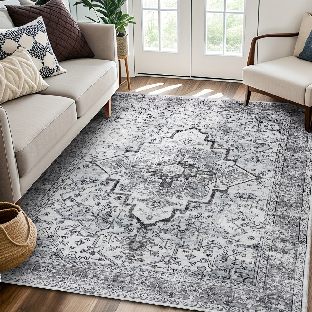 Bohemian Beige Washable Rugs, Ultra Soft Area Rugs, Non Slip Retro Rugs Foldable, Living Room And Bedroom Stain Resistant Rugs