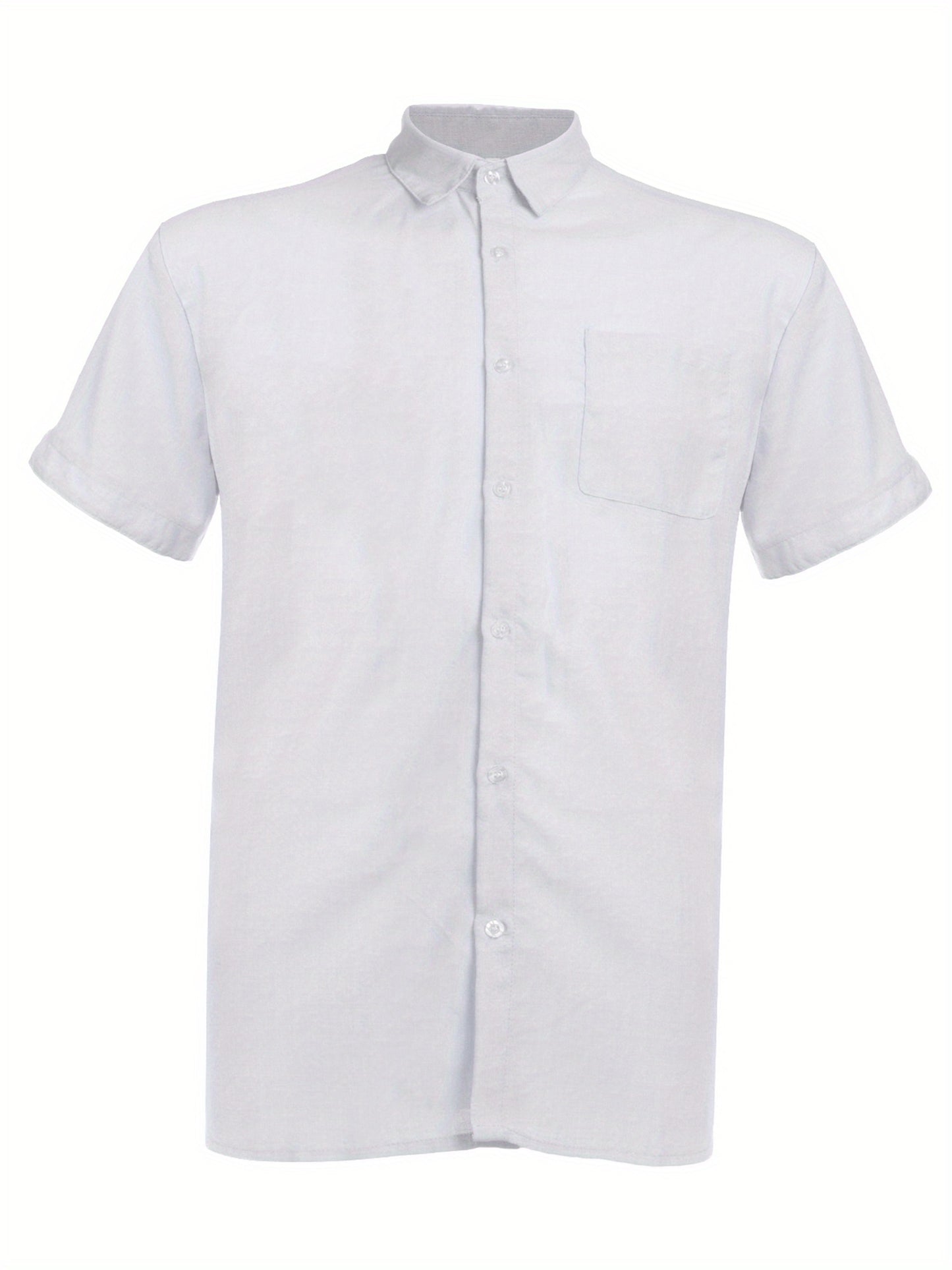 Mens Casual Loose Linen Short Sleeve Shirt Turndown Collar