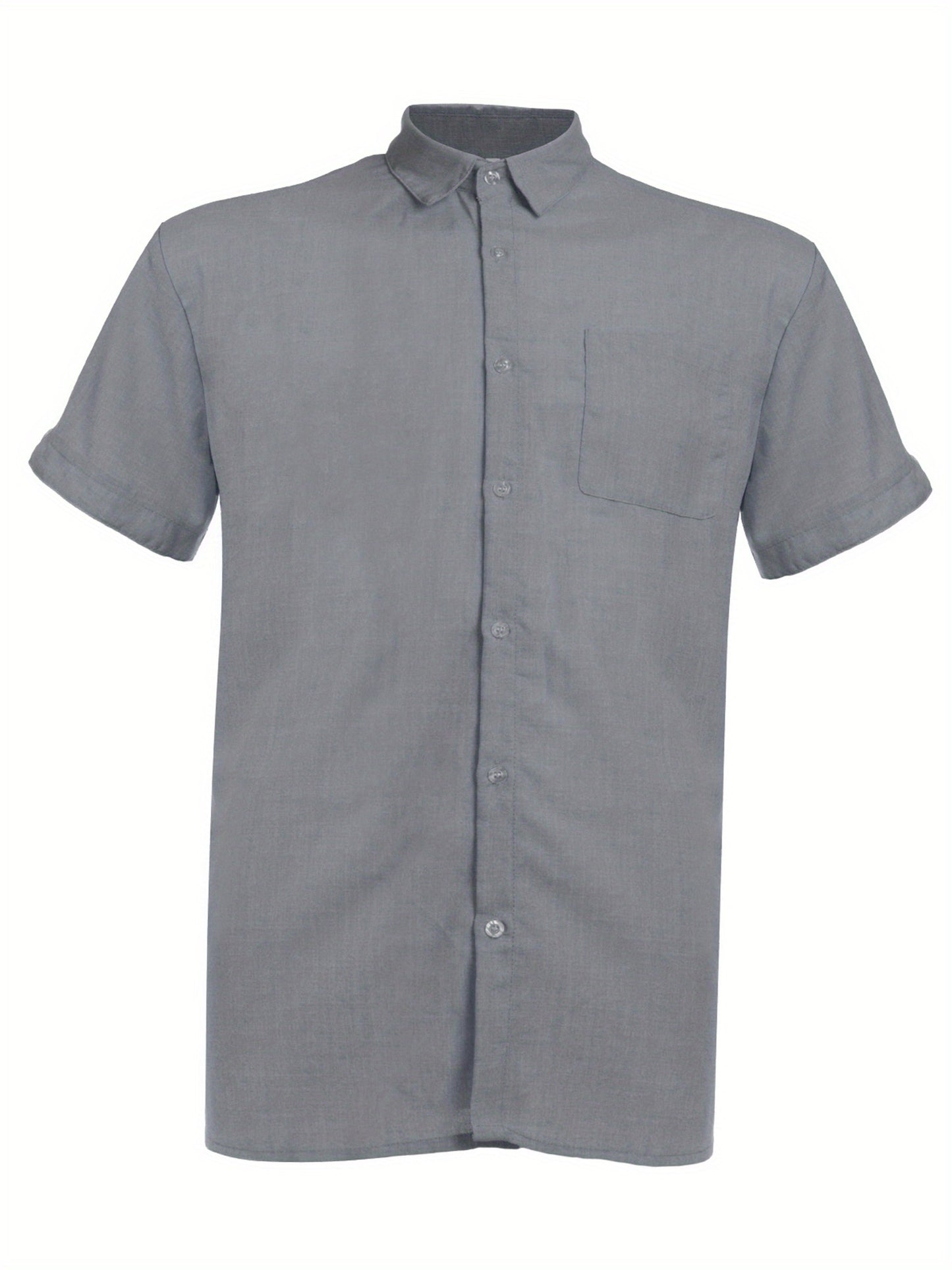 Mens Casual Loose Linen Short Sleeve Shirt Turndown Collar