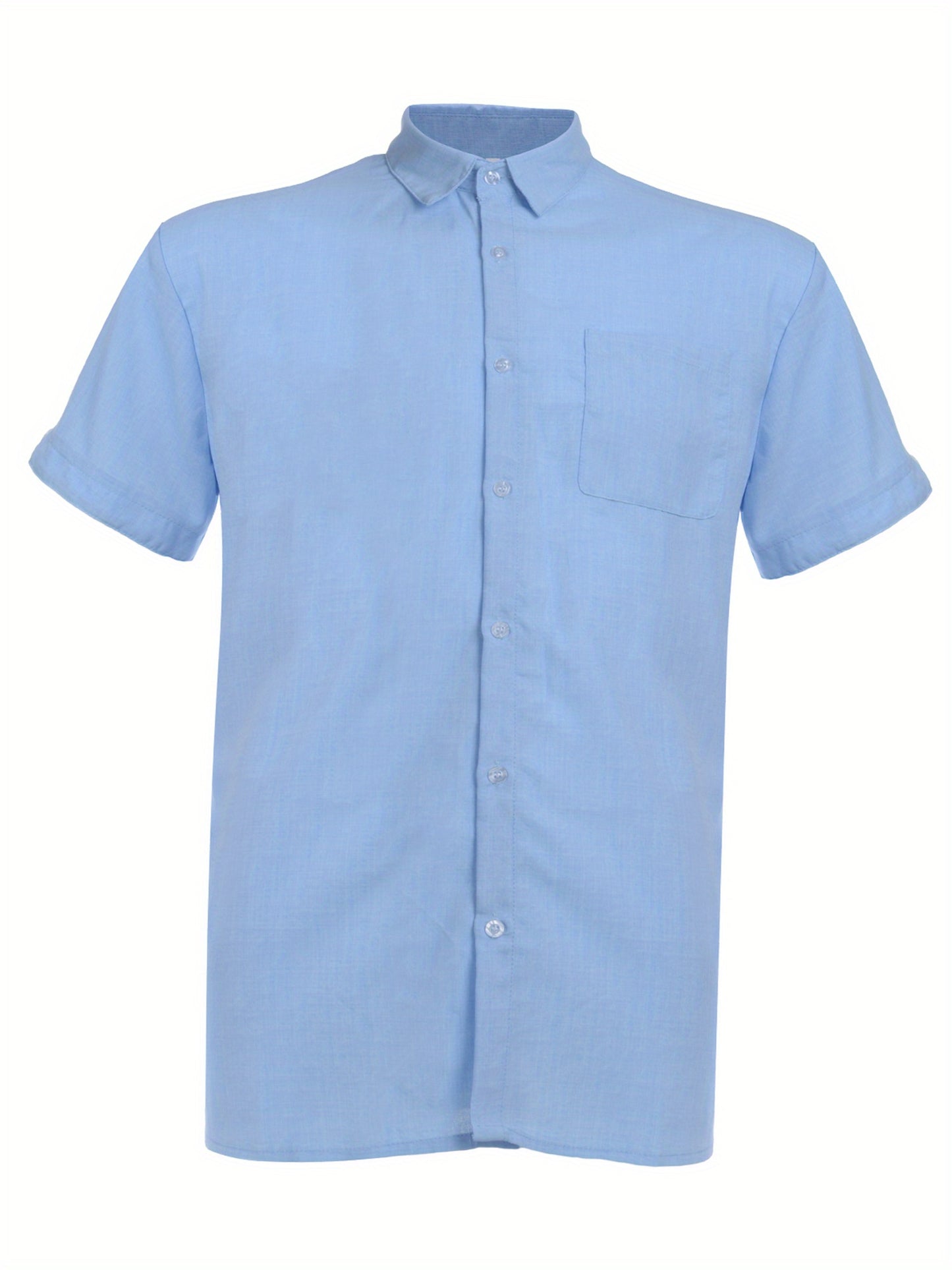 Mens Casual Loose Linen Short Sleeve Shirt Turndown Collar