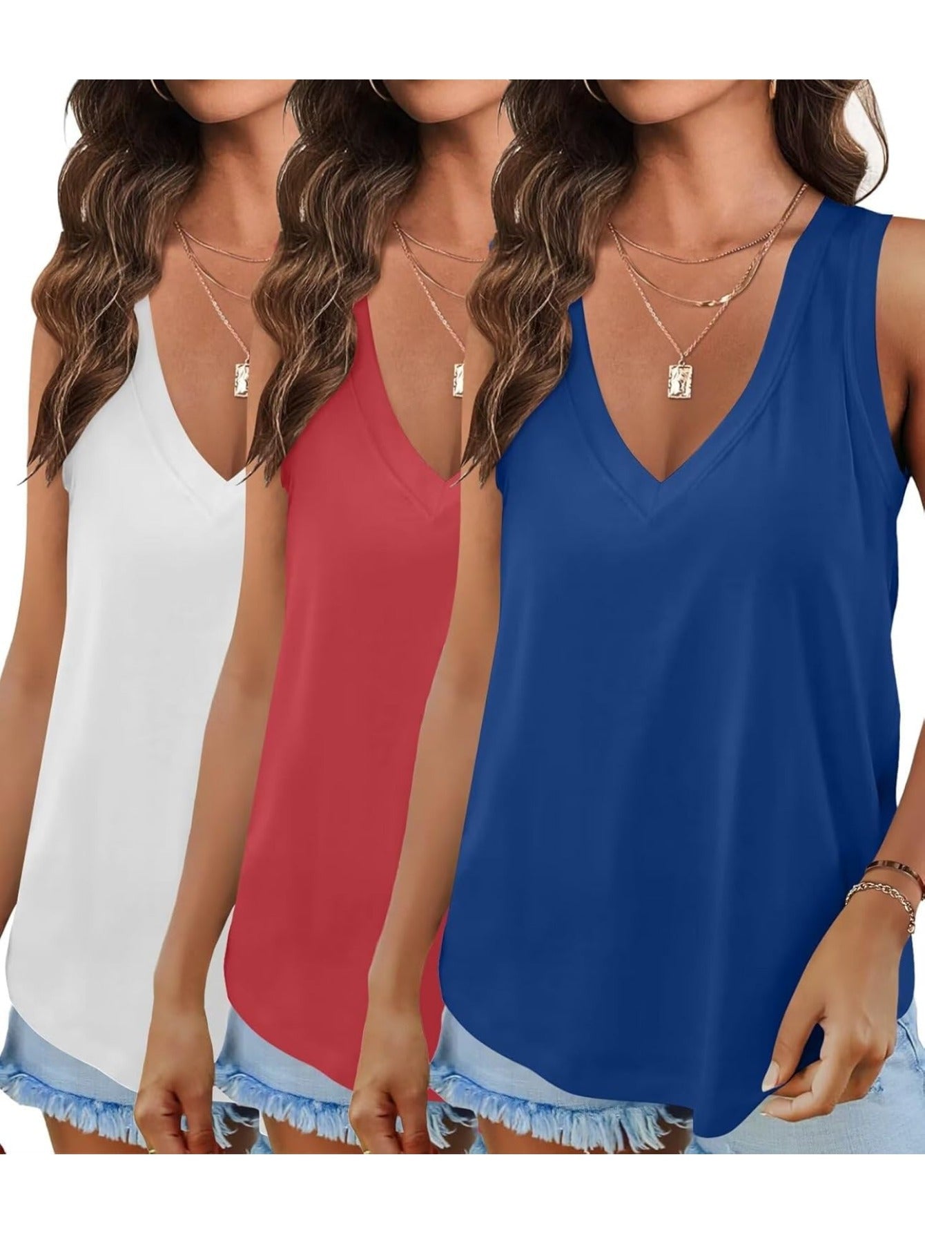 3 Pack Women's Soft Stretchy V-Neck Tank Tops - Casual Wear