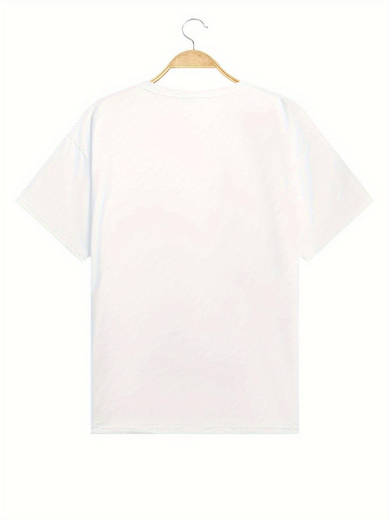 Heart Print Crew Neck T-Shirt, Casual Short Sleeve T-Shirt For Spring & Summer, Women's Clothing Tee For Adult, Men, Women, Teen, Teenager, Adolescent,Youth
