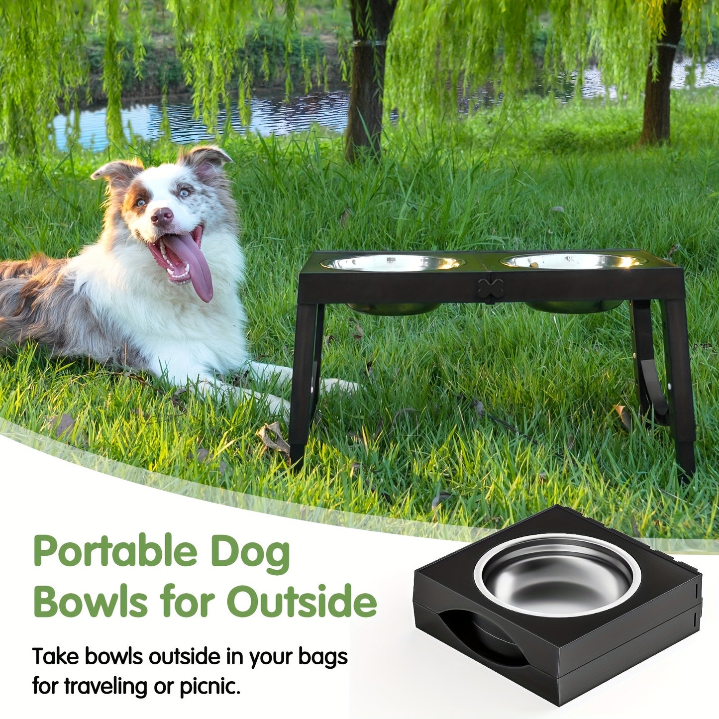 Elevated Dog Bowls Foldable, Xiaz Raised Feeder Set