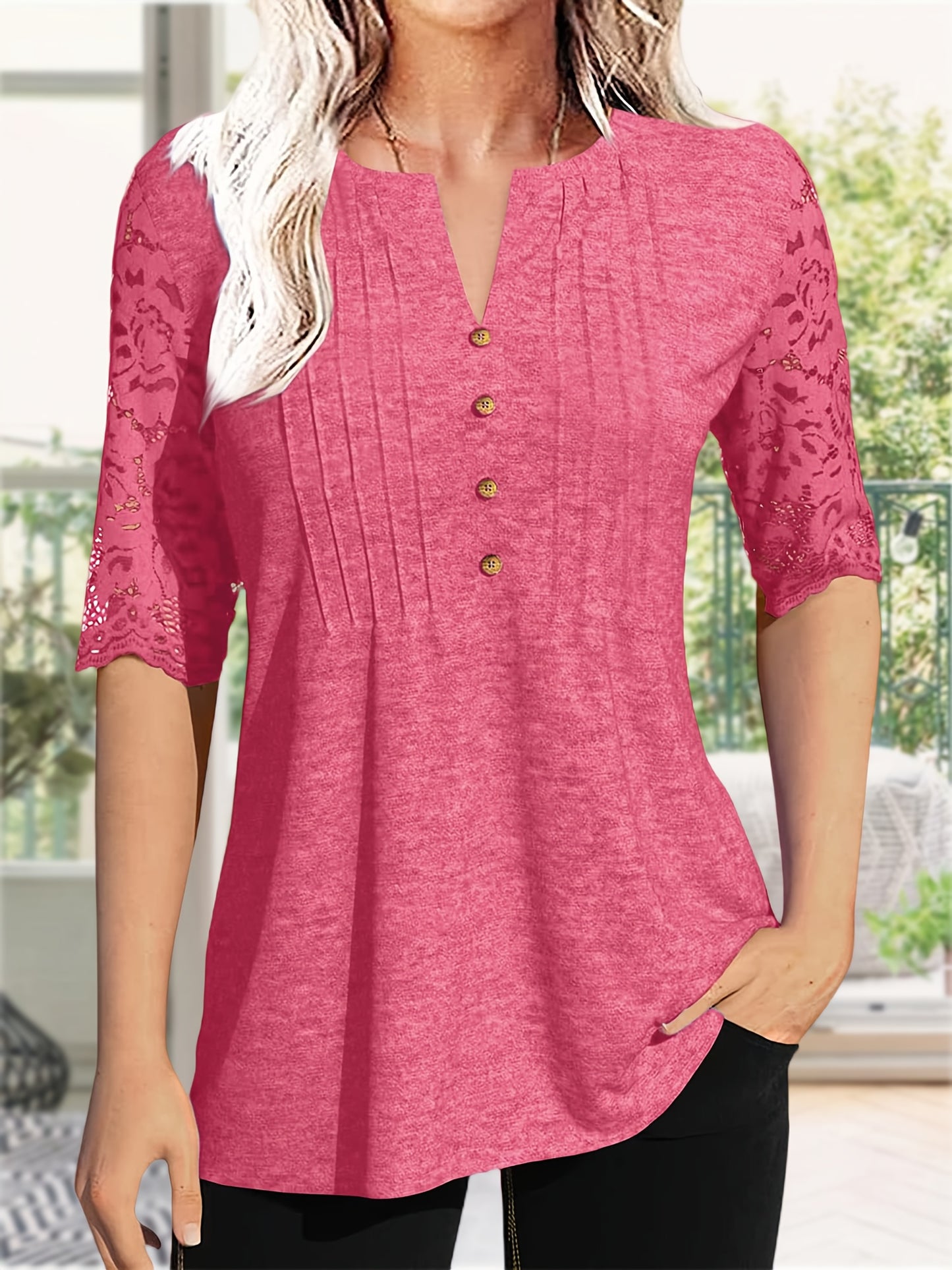 Women'S Zipper Summer Pleated Button Short Sleeve T-Shirt
