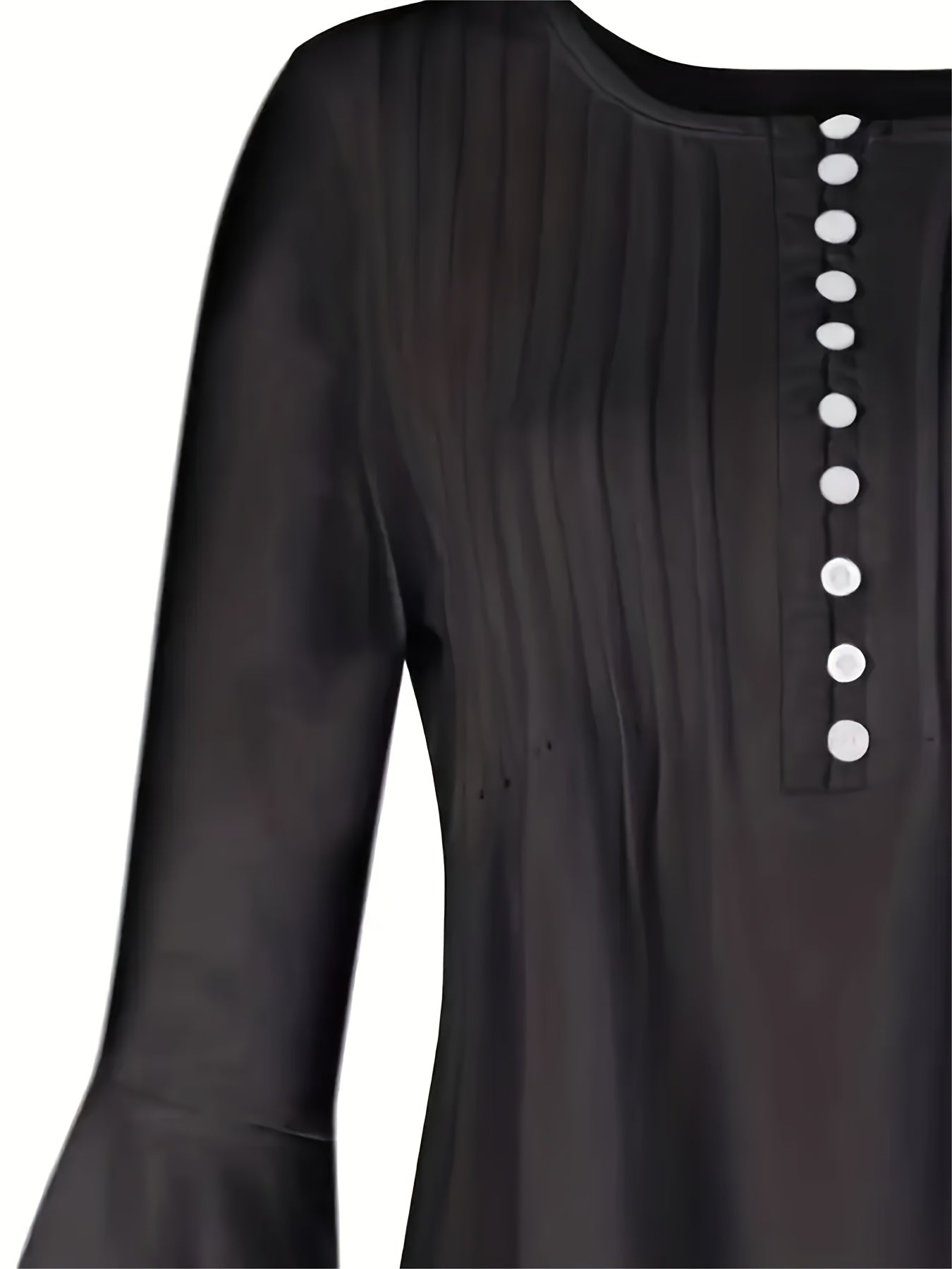 Elegant V-Neck Top Women's Casual Black Blouse with Buttons