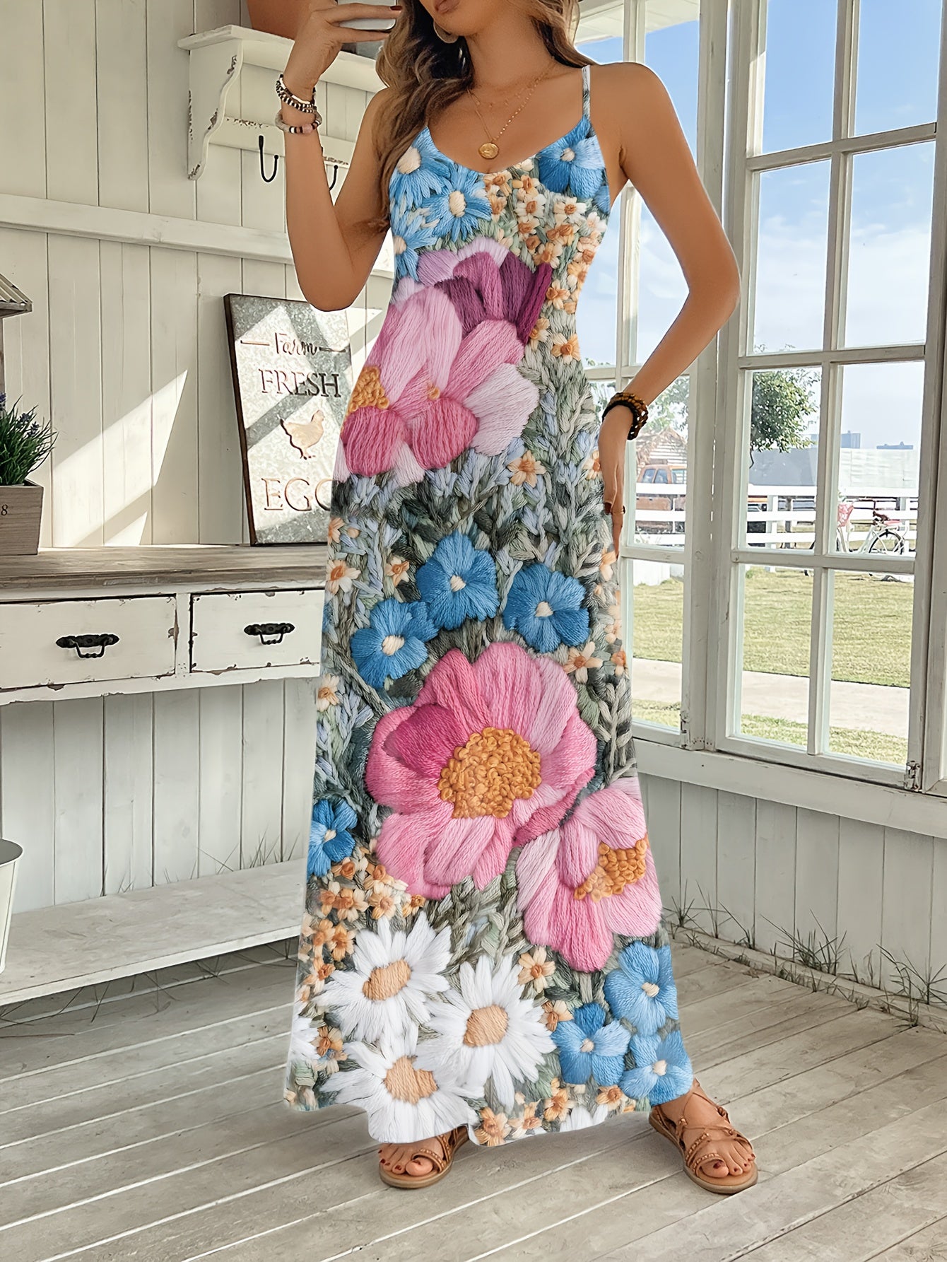 Lightweight And Flowing Floral Print Jumpsuit For Spring And Summer Holidays - Women'S Casual Camisole Jumpsuit