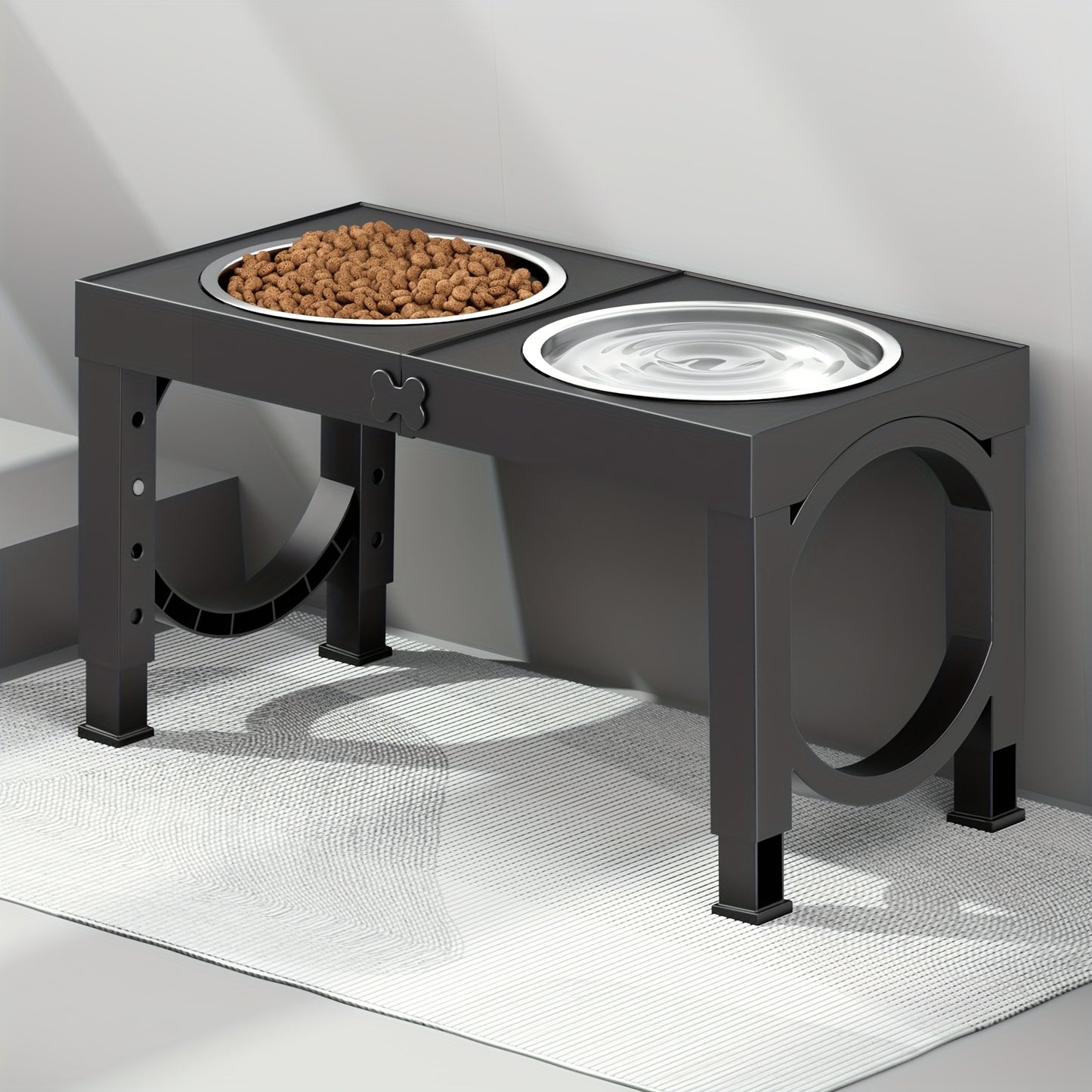 Elevated Dog Bowl, Foldable Pet Food Bowl Holder, Raised Dog Bowls Stand Set With 2 Stainless Steel Bowls, Raised Pet Feeder Adjusts To 4 Heights 9/11/12/14in, Non-Slip Dog Food Water Bowls Pet Dish Station For Large Medium S