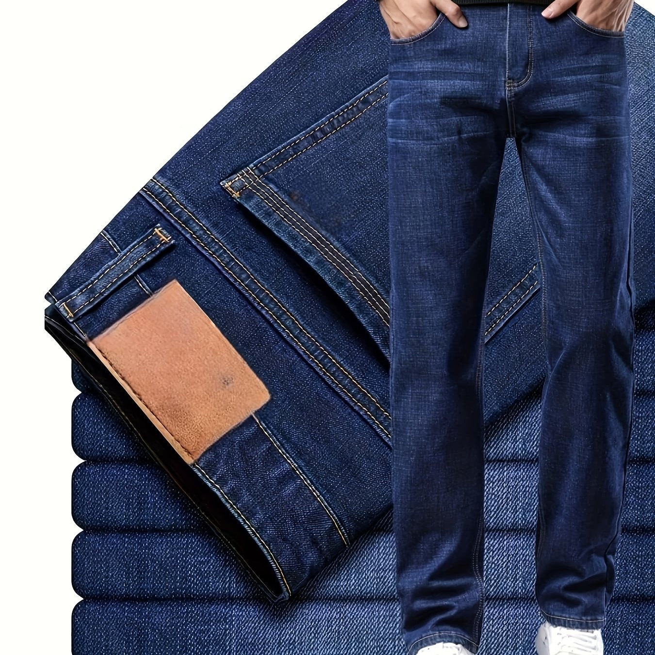 Men'S Classic Straight-Leg Jeans - Suitable for All-Season Business Casual, Black Color, with Stitching Details, Polyester Blend, Machine Washable, Tailored Fit Jeans for Various Casual Outings And Dates.