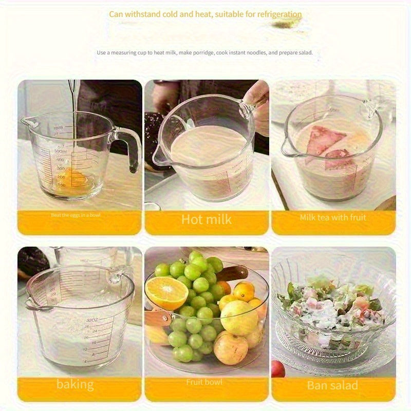 11.83oz 16.91oz 33.81oz Three-piece Set Glass Kitchen Measuring Cup With Scale Glass Cup Food-grade High-temperature Resistant Breakfast Milk Cup Egg-beating Baking Measuring Cup Glass Water Cup