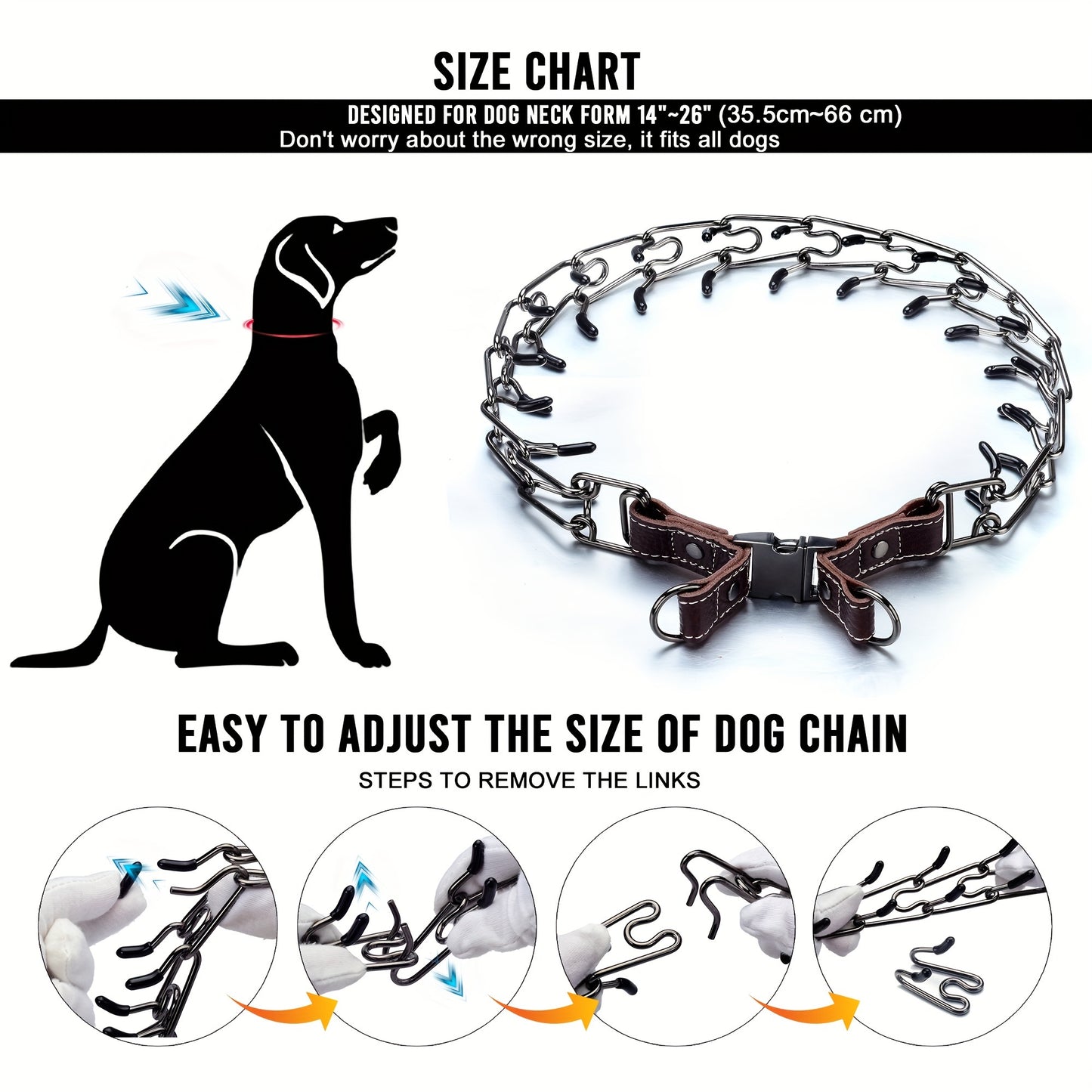 Prong Collar For Dogs, Pinch Collar Adjustable Dog Training Collar Choke Spike No Pull Martingale Collars With Quick Release Buckle For Small Medium Large Dogs 14" To 26"