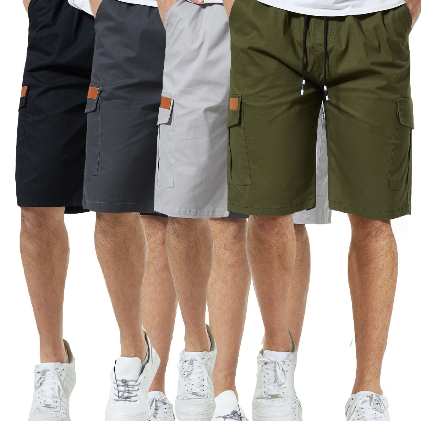 4 Pcs Men's Casual Twill Cargo Shorts Cotton Drawstring Stretch