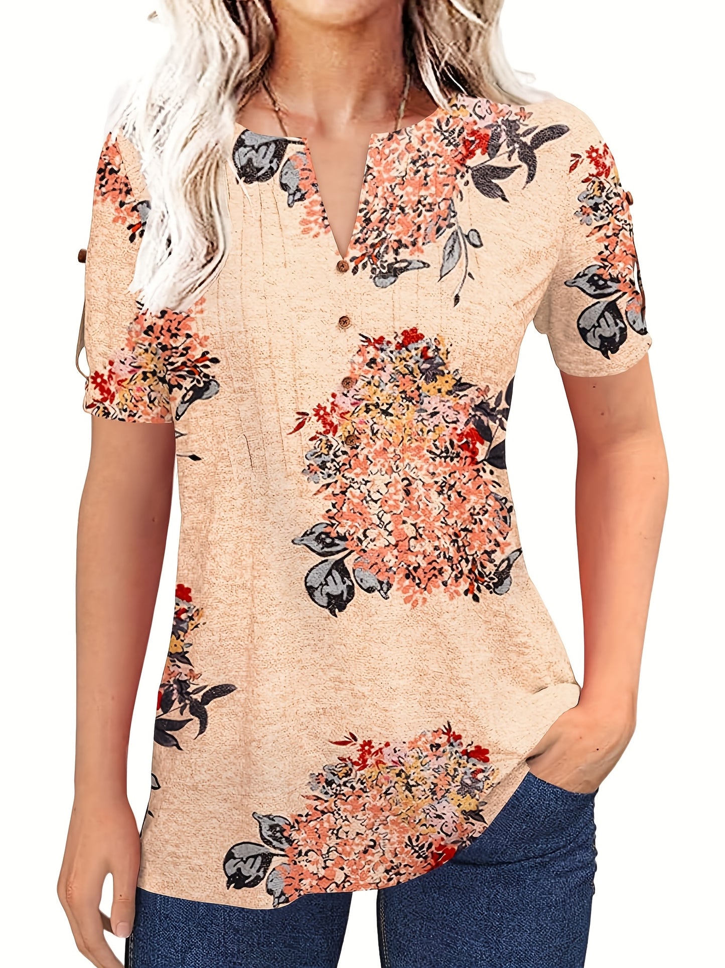 Women'S Zipper Summer Pleated Button Short Sleeve T-Shirt