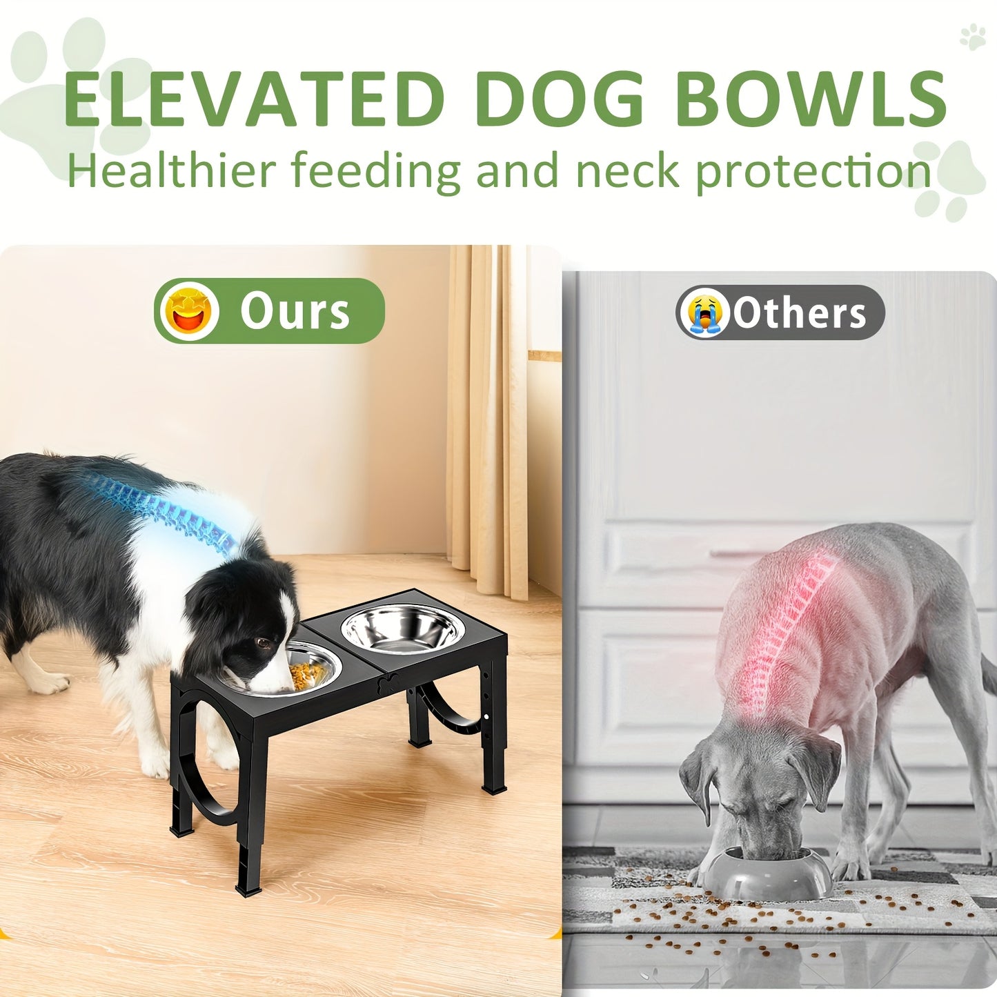 Elevated Dog Bowl, Foldable Pet Food Bowl Holder, Raised Dog Bowls Stand Set With 2 Stainless Steel Bowls, Raised Pet Feeder Adjusts To 4 Heights 9/11/12/14in, Non-Slip Dog Food Water Bowls Pet Dish Station For Large Medium S