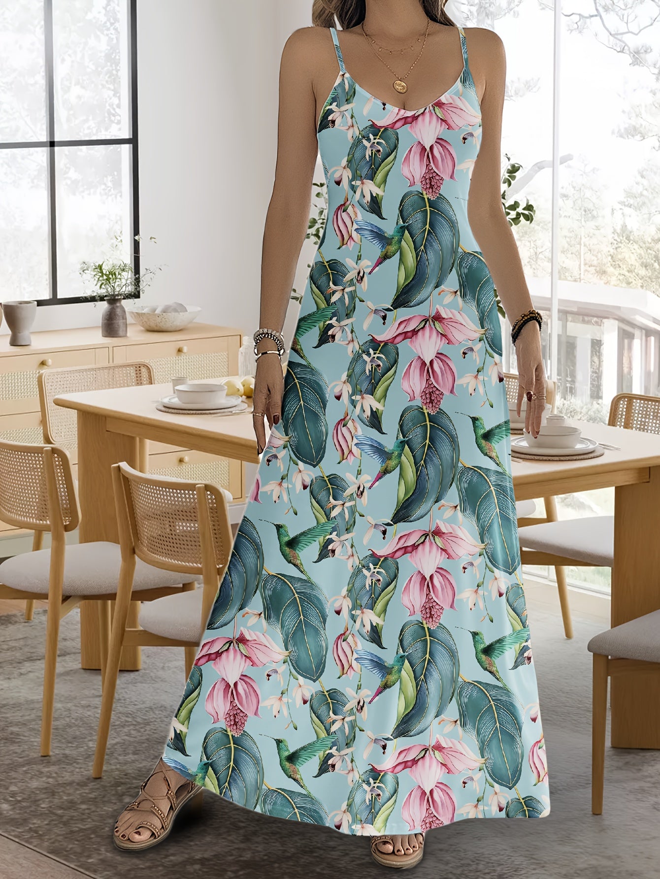 Lightweight And Flowing Floral Print Jumpsuit For Spring And Summer Holidays - Women'S Casual Camisole Jumpsuit