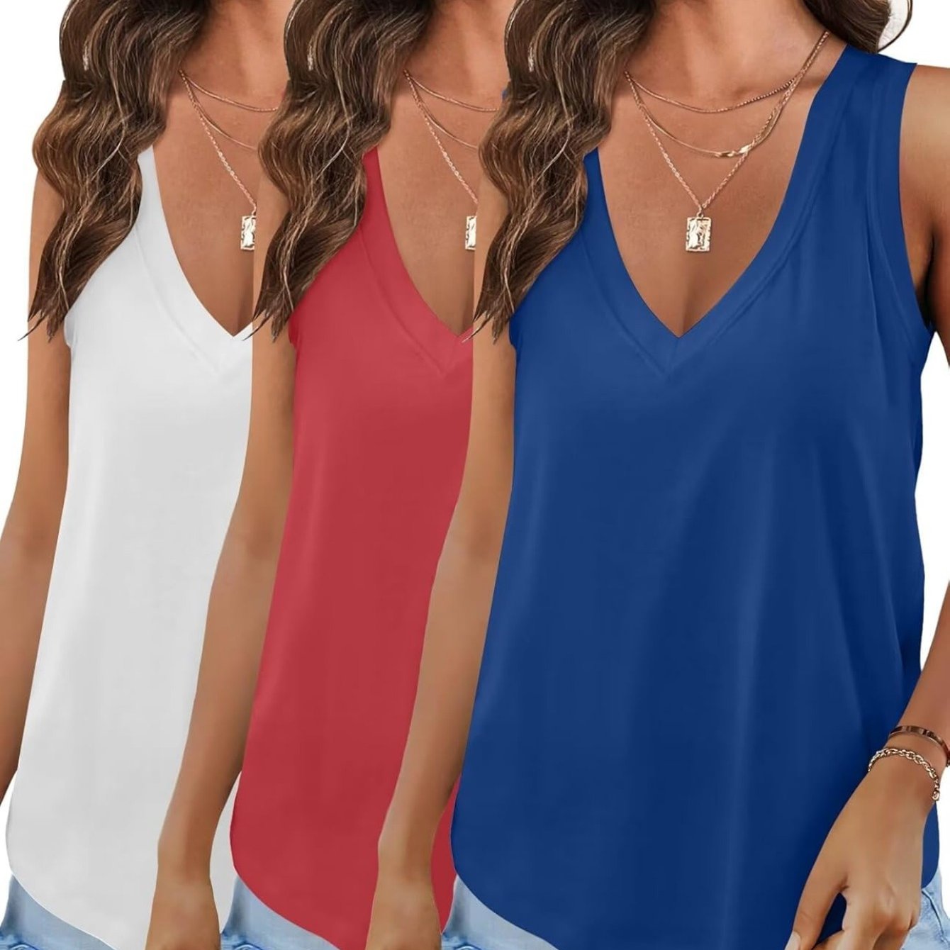 3 Pack Women's Soft Stretchy V-Neck Tank Tops - Casual Wear