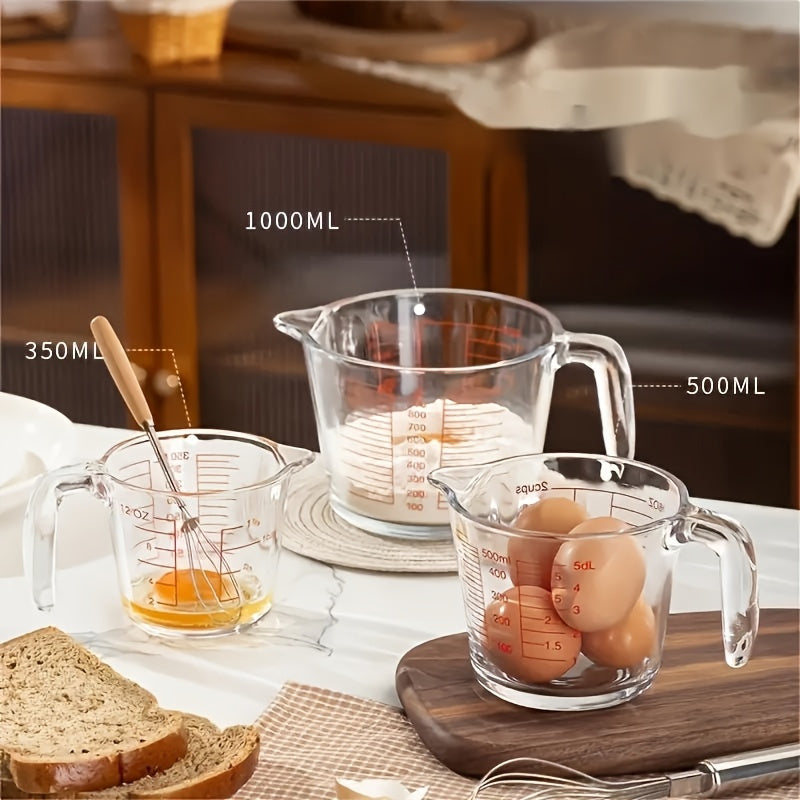 11.83oz 16.91oz 33.81oz Three-piece Set Glass Kitchen Measuring Cup With Scale Glass Cup Food-grade High-temperature Resistant Breakfast Milk Cup Egg-beating Baking Measuring Cup Glass Water Cup
