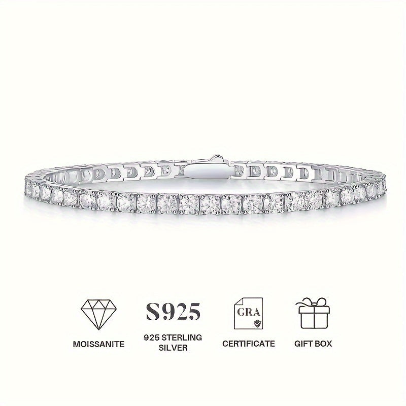 1pc S925 Sterling Silver 9.8 Carat Mosan Gem Hip Hop Bracelet