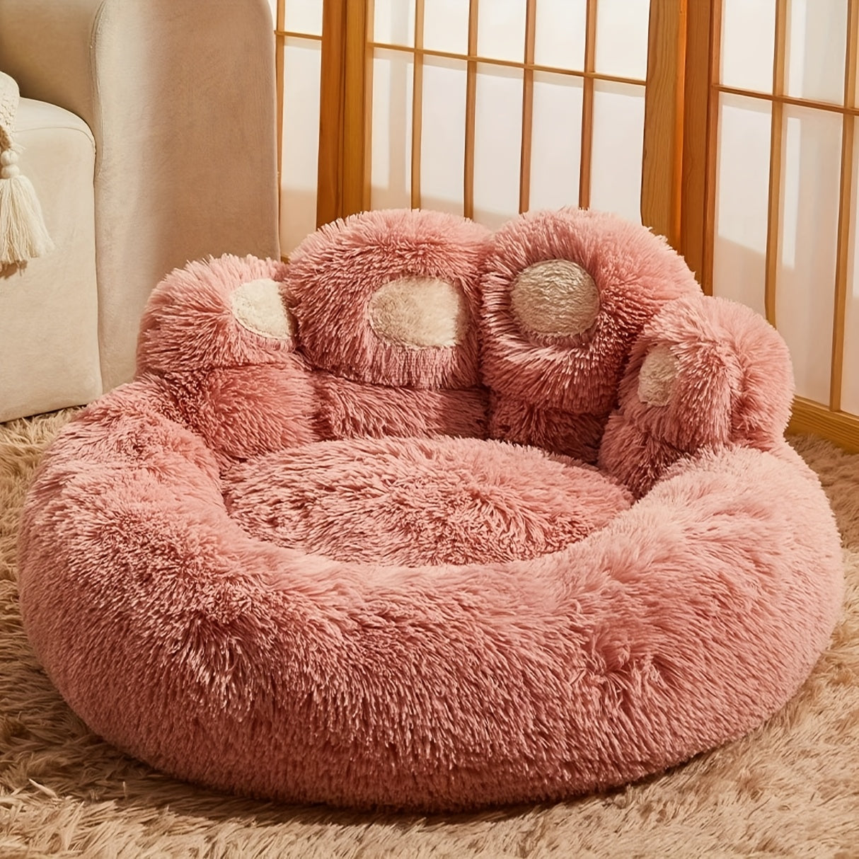 Ultra Soft Plush Pet Bed & Cozy Nest, Available In L, XL, 2XL, Non-Slip Dog & Cat Cushion, Furry Kennel, Perfect Holiday Gift Choice.