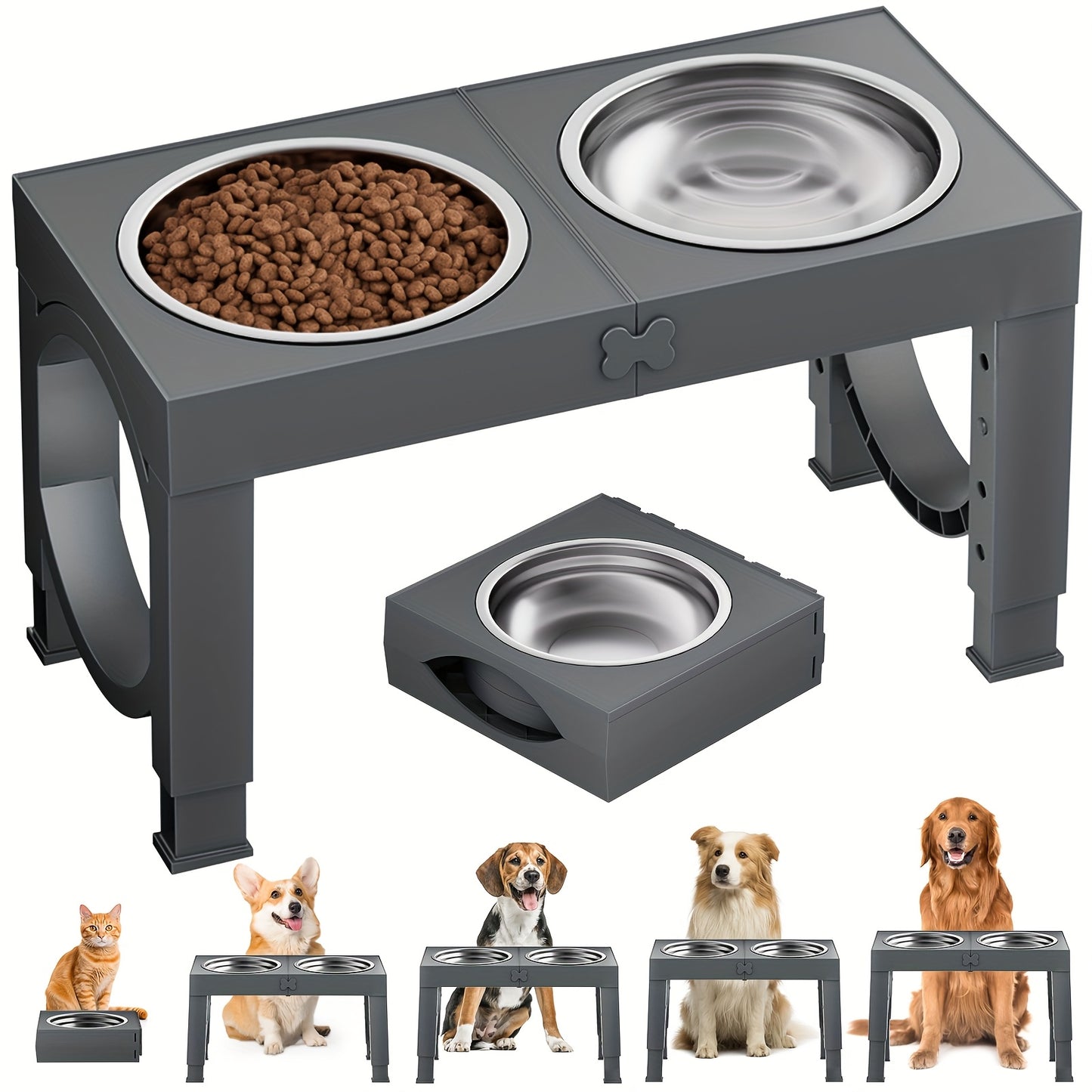 Elevated Dog Bowls Foldable, Xiaz Raised Feeder Set