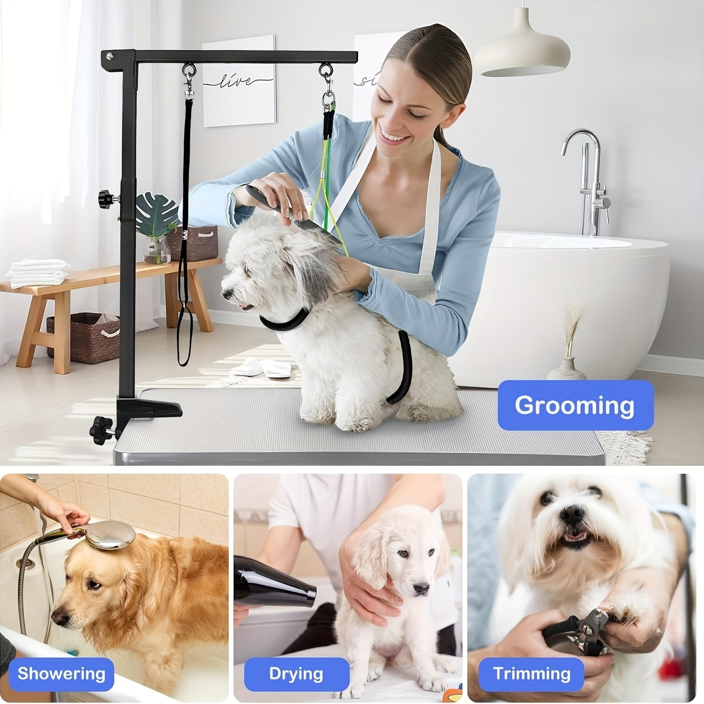 37" Dog Grooming Table Arm Dog Grooming Stand With Loop Noose Foldable Dog Grooming Harness For Small Medium Dogs
