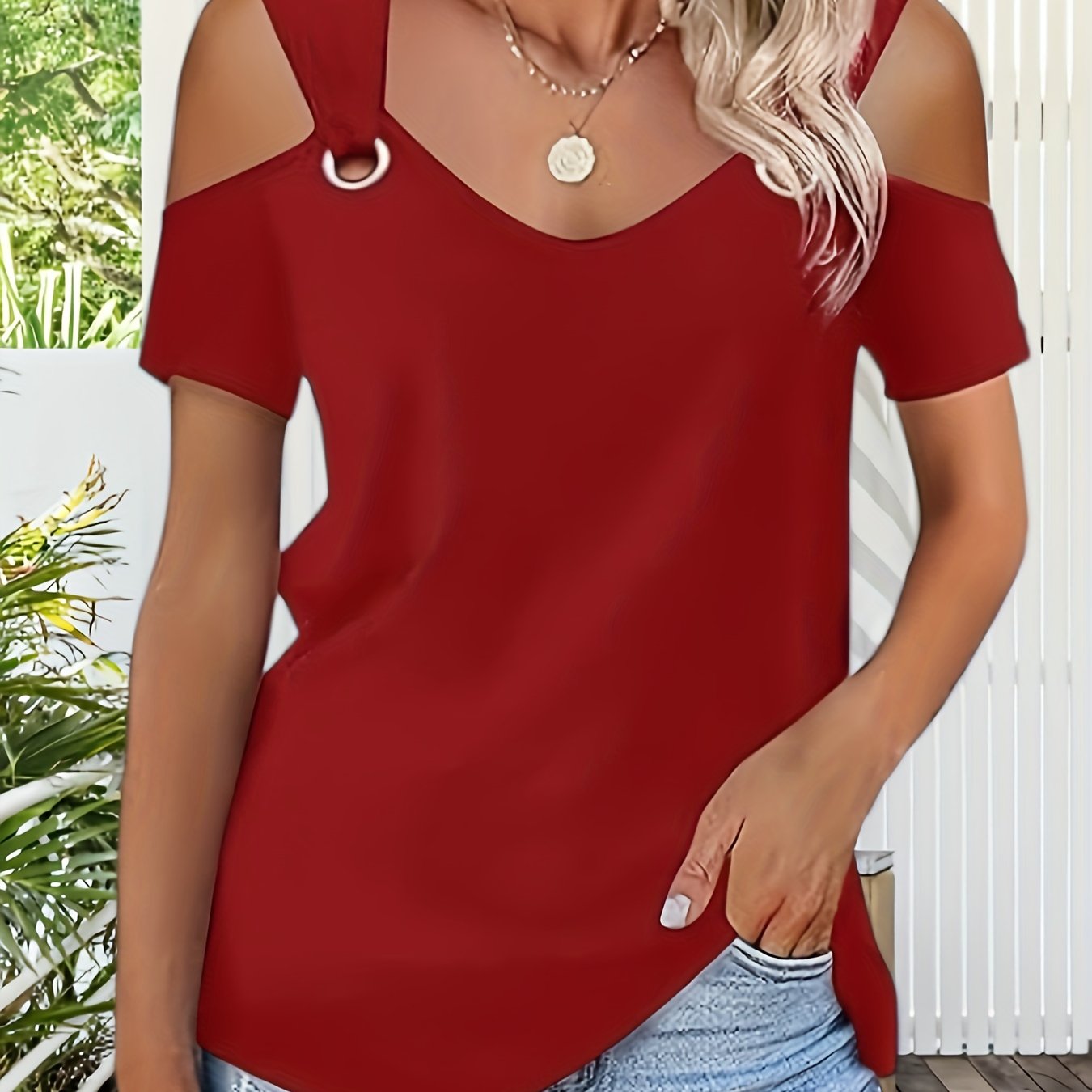 Fashionable V-Neck Cold Shoulder Top - Soft Autumn Wear