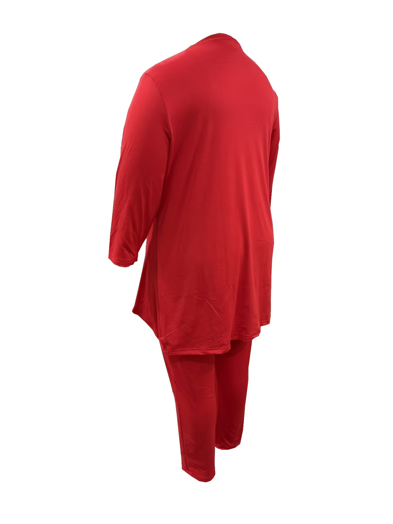 Plus Size Two-piece Set, Solid Color Round Neck 7-inch Sleeve Top And Pants Set, Women'S Two-piece Set