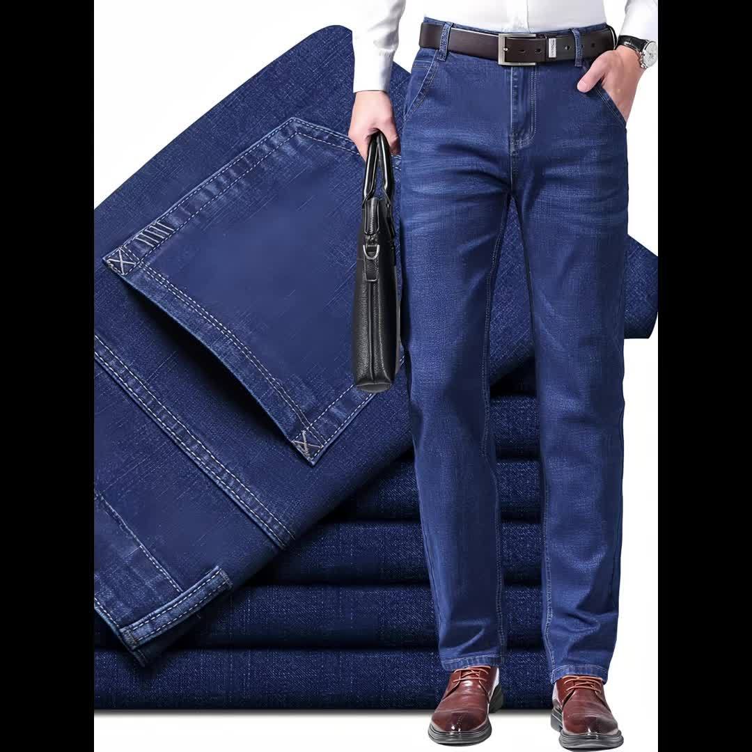 Business Jeans, Stylish Jeans, Slim-Fit Jeans, Skinny Jeans, Straight-Leg Jeans, Classic Men'S Business Casual Jeans - Versatile All-Season Jeans, Regular Fit, Polyester Blend, Machine Washable, Everyday Denim | Classic Denim
