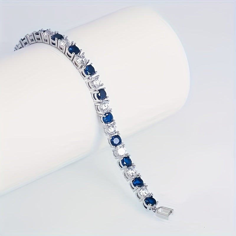 Elegant 925 Silver Bracelet with Blue Zirconia - AAA Grade, Perfect Birthday or Holiday Gift for Women and Girls, Includes Gift Box