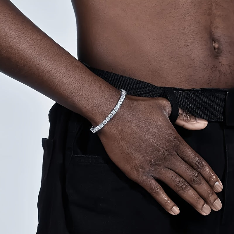 1pc S925 Sterling Silver 9.8 Carat Mosan Gem Hip Hop Bracelet