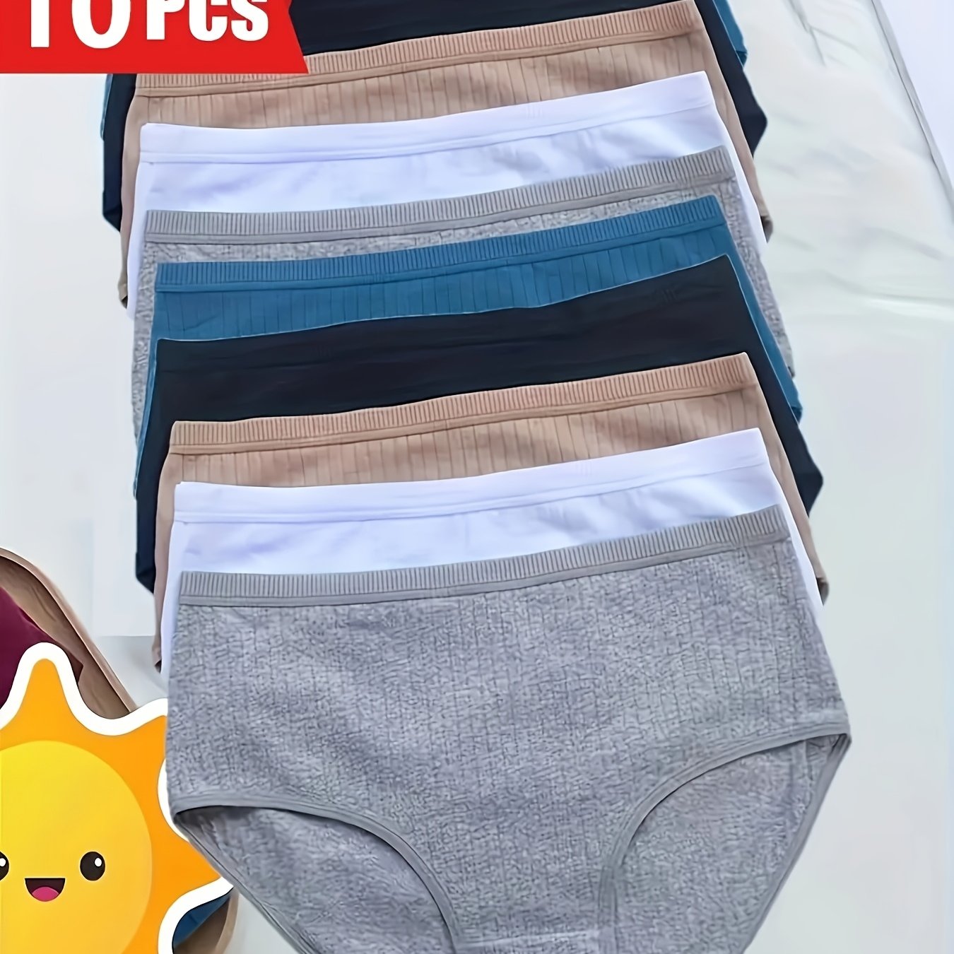 10pcs Plus Size High-Waist Bikini Panties For Women Breathable Tummy Control Underwear
