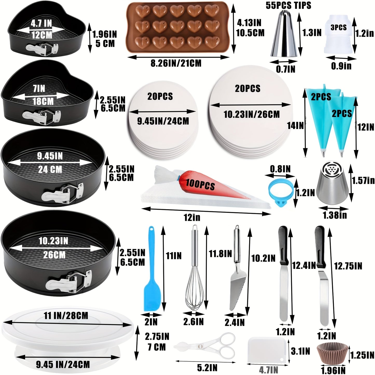 540pcs Cake Decorating Kit Baking Supplies with 4 Springform Pans Set Cake Decorating Supplies Rotating Turntable, Decorating Tools, Cake Baking Supplies Set for Beginners