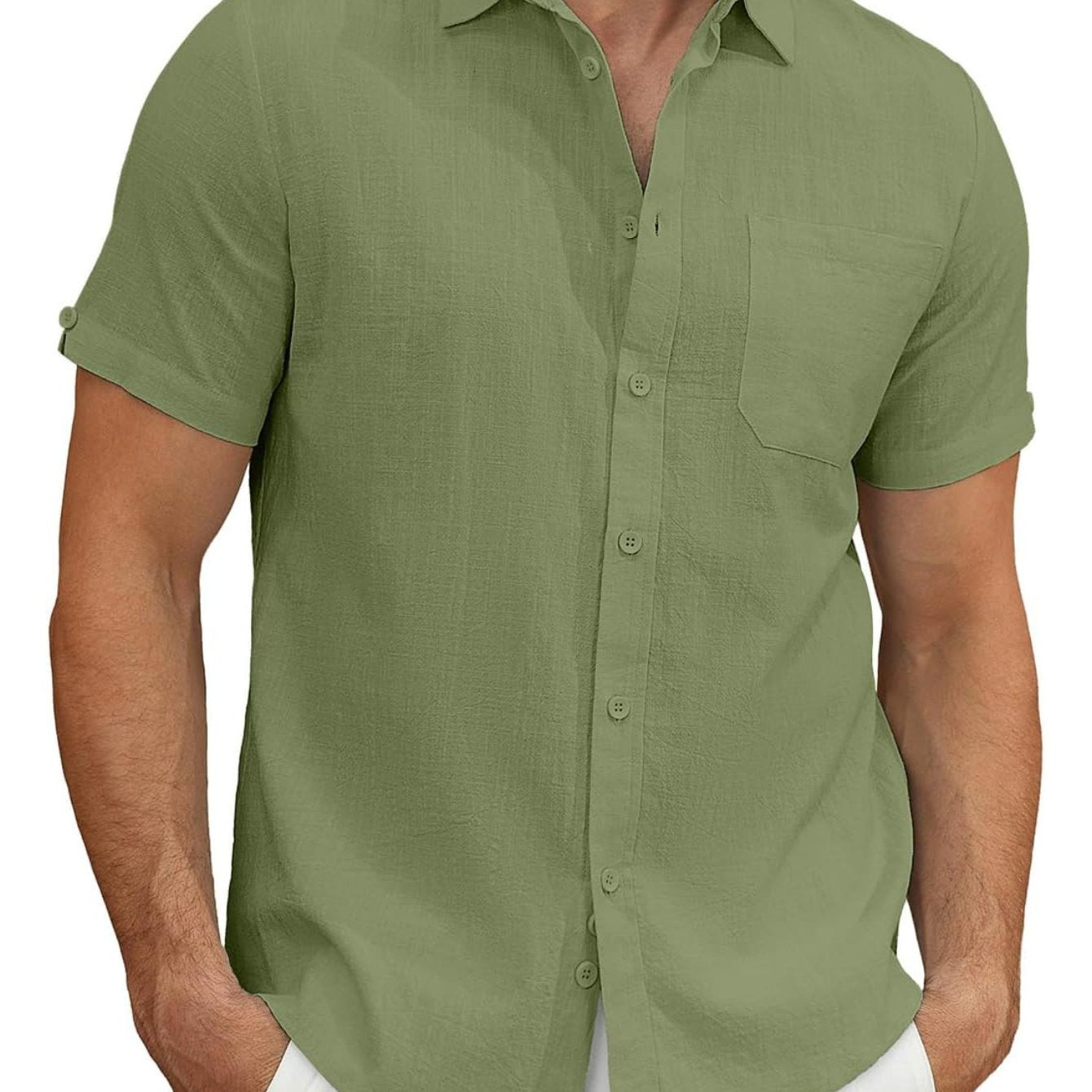 Men's Lightweight Casual Button Short Sleeve Cotton Shirt