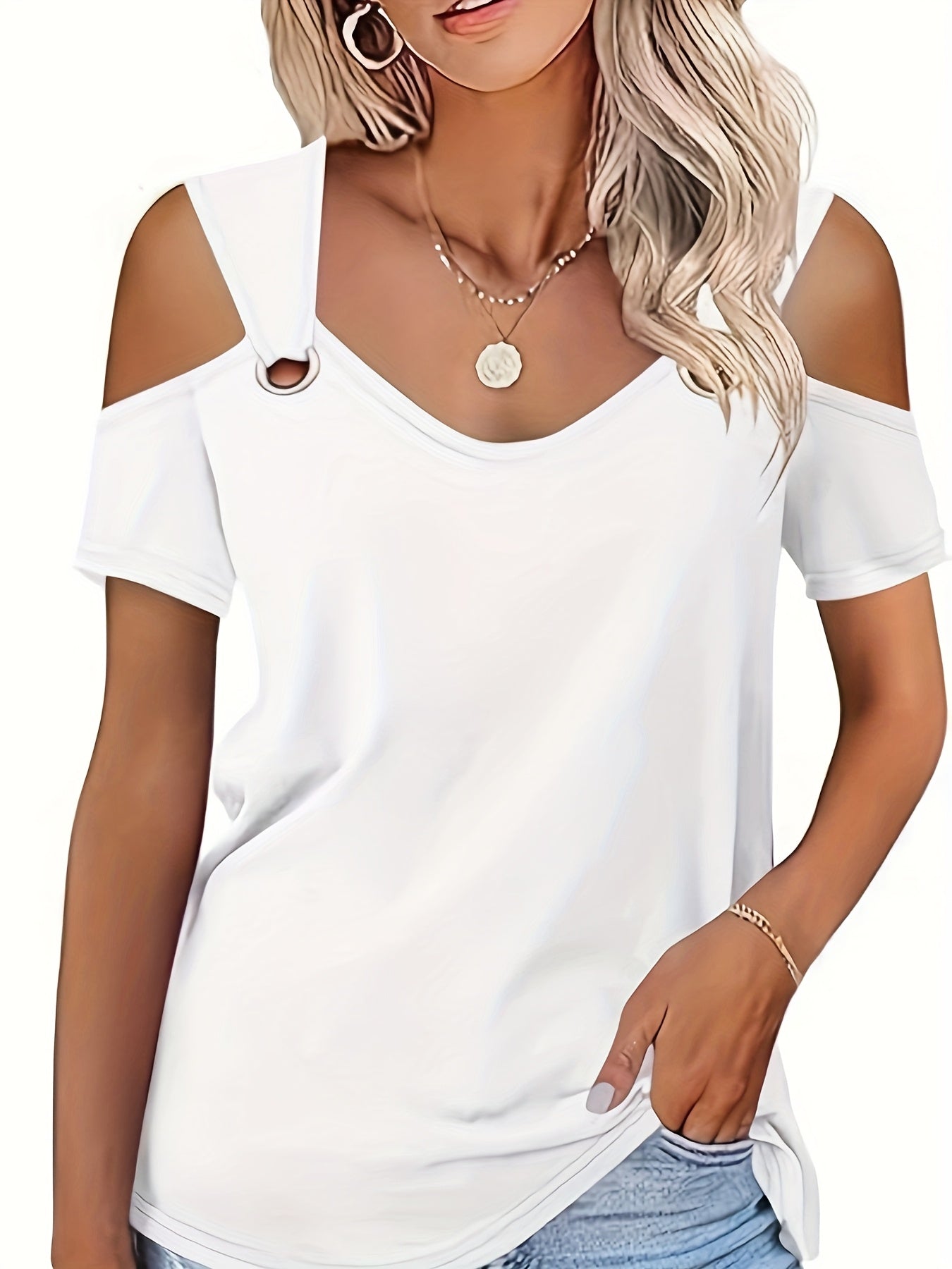 Fashionable V-Neck Cold Shoulder Top - Soft Autumn Wear