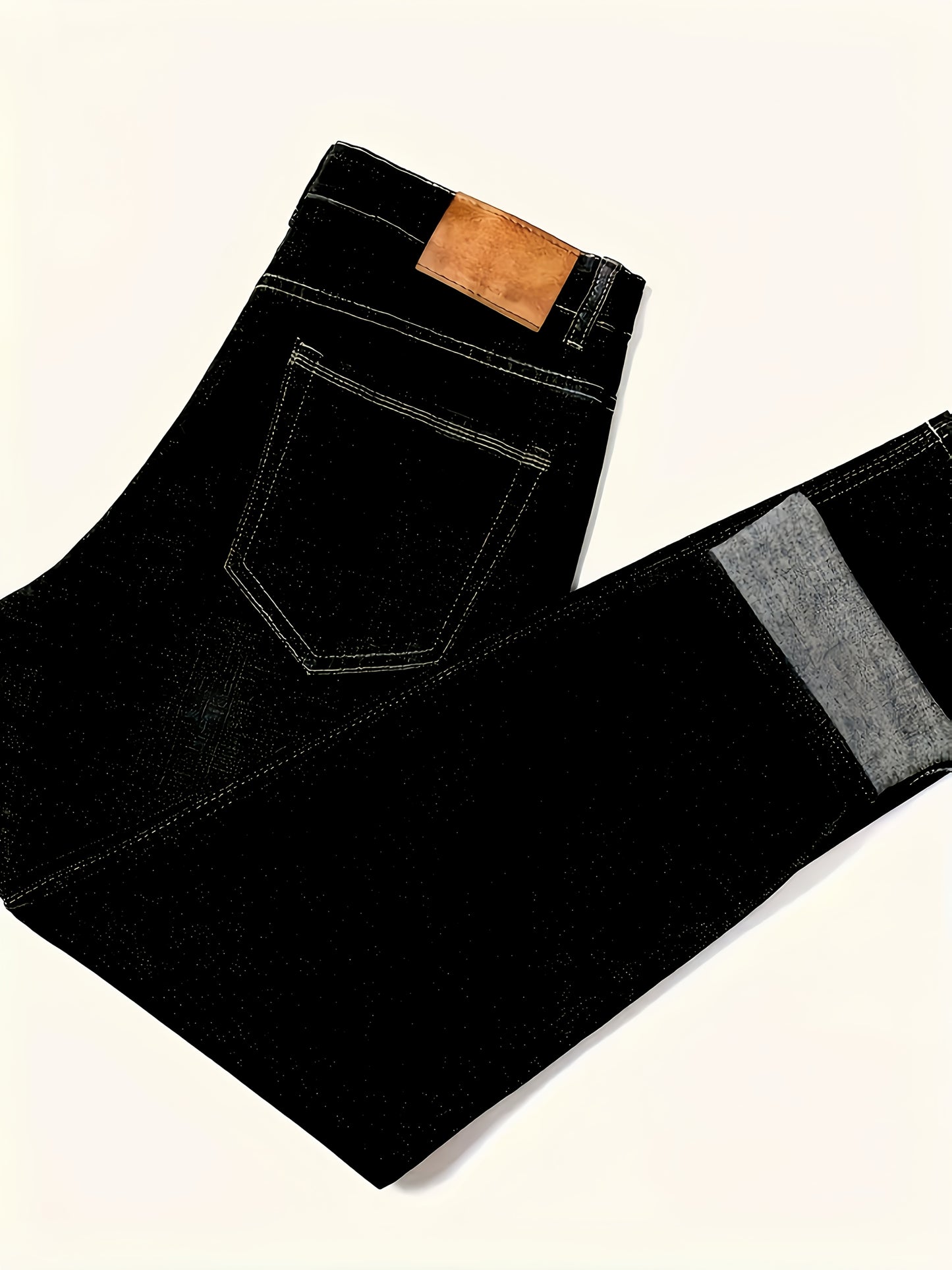 Men'S Classic Straight-Leg Jeans - Suitable for All-Season Business Casual, Black Color, with Stitching Details, Polyester Blend, Machine Washable, Tailored Fit Jeans for Various Casual Outings And Dates.