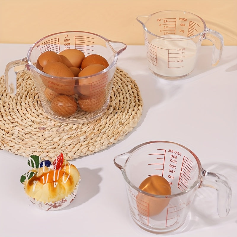11.83oz 16.91oz 33.81oz Three-piece Set Glass Kitchen Measuring Cup With Scale Glass Cup Food-grade High-temperature Resistant Breakfast Milk Cup Egg-beating Baking Measuring Cup Glass Water Cup