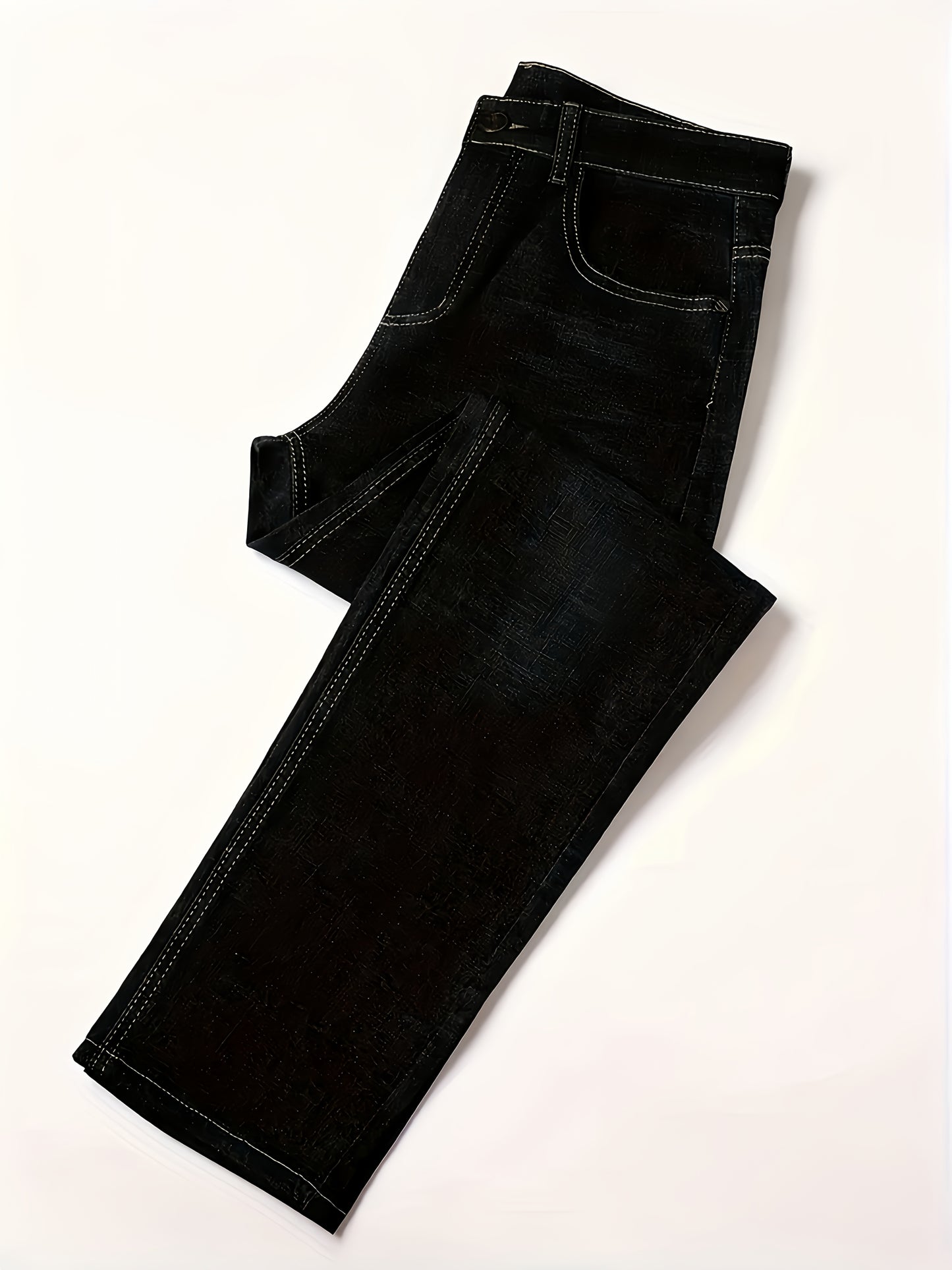Men'S Classic Straight-Leg Jeans - Suitable for All-Season Business Casual, Black Color, with Stitching Details, Polyester Blend, Machine Washable, Tailored Fit Jeans for Various Casual Outings And Dates.
