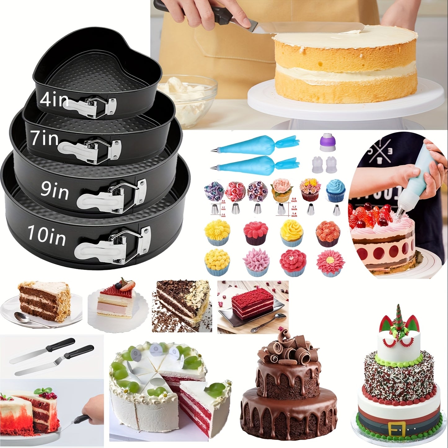 540pcs Cake Decorating Kit Baking Supplies with 4 Springform Pans Set Cake Decorating Supplies Rotating Turntable, Decorating Tools, Cake Baking Supplies Set for Beginners