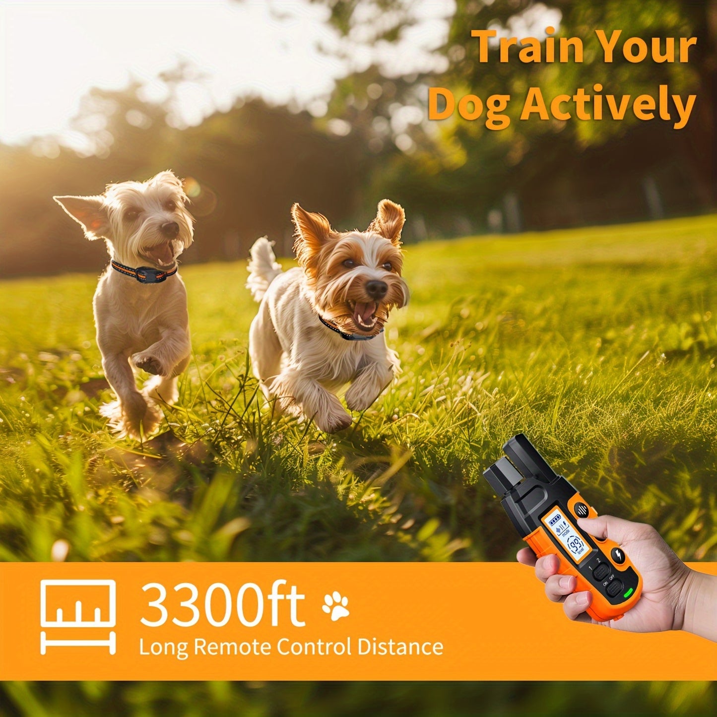 1/2 Collars, 3300ft Range Dog Training Collars With Remote, Adjustable Nylon Strap, With Beep 1-8, Vibration 1-16, Safe Shock 1-99, Rechargeable Waterproof, For Small To Large Dogs 5-150lbs