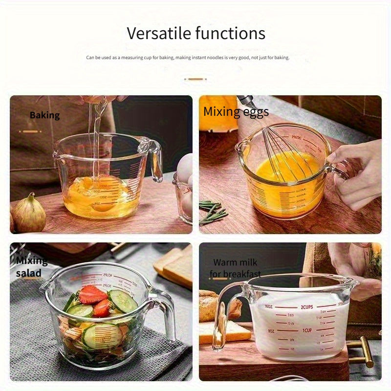 11.83oz 16.91oz 33.81oz Three-piece Set Glass Kitchen Measuring Cup With Scale Glass Cup Food-grade High-temperature Resistant Breakfast Milk Cup Egg-beating Baking Measuring Cup Glass Water Cup