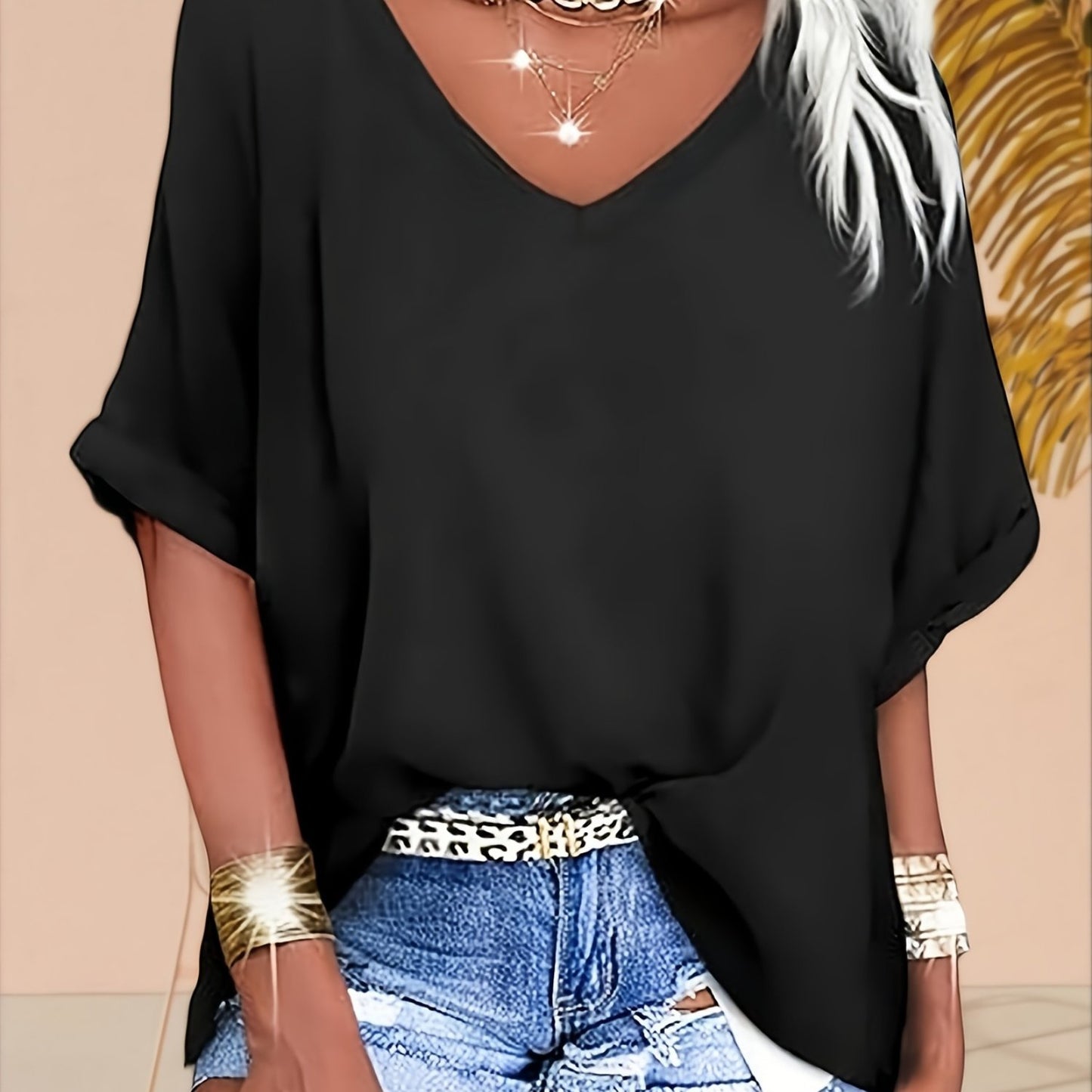 Women'S Loose Fit V-Neck Tee - Casual Summer T-Shirt