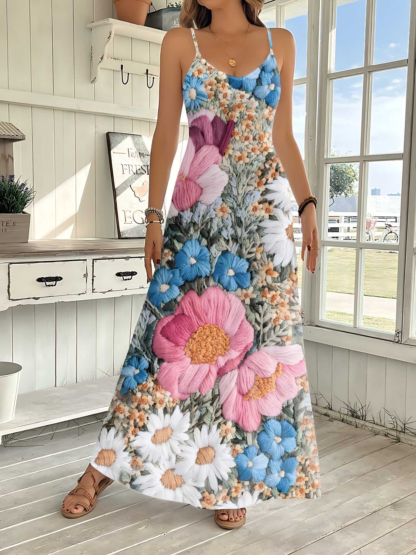 Lightweight And Flowing Floral Print Jumpsuit For Spring And Summer Holidays - Women'S Casual Camisole Jumpsuit